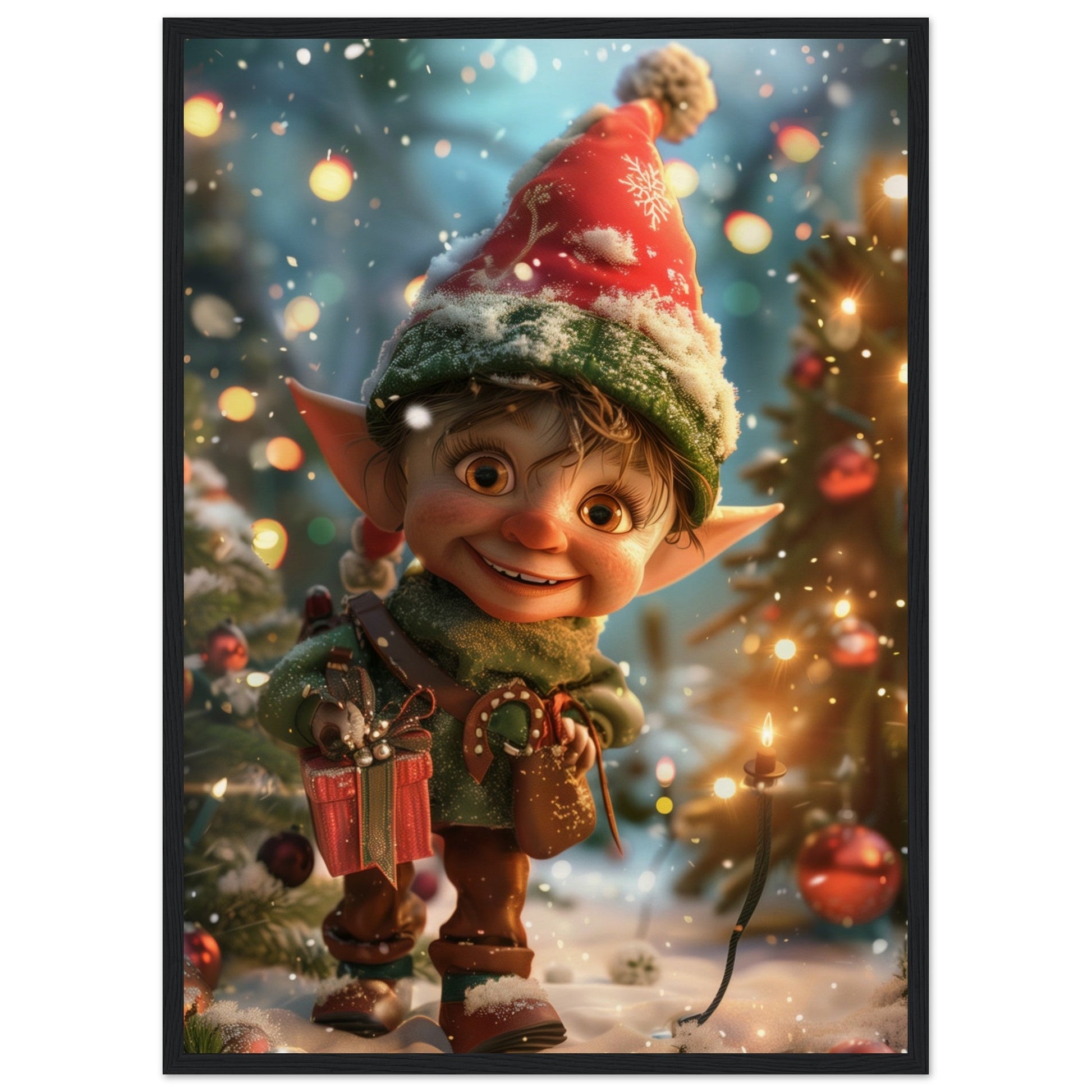 Poster Noël Lutins ( 50x70-cm-Bois-noir)