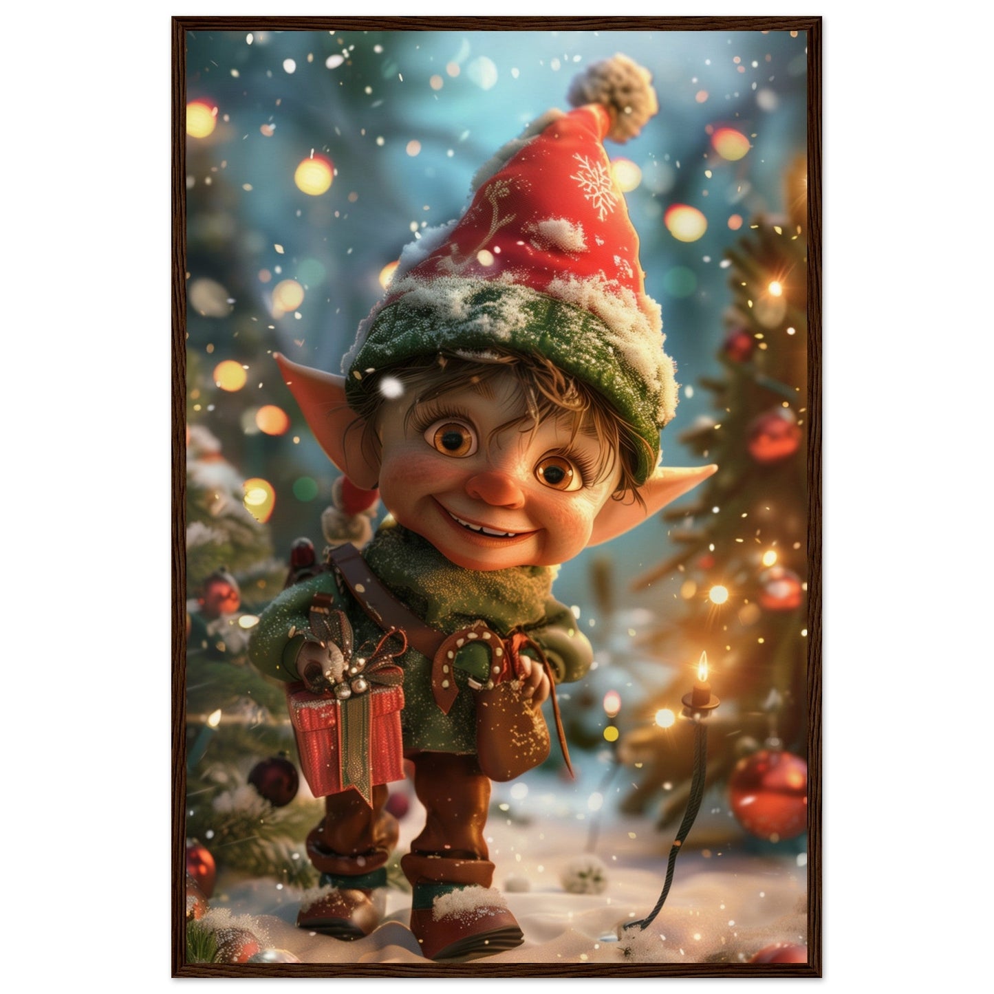 Poster Noël Lutins ( 60x90-cm-Bois-foncé)