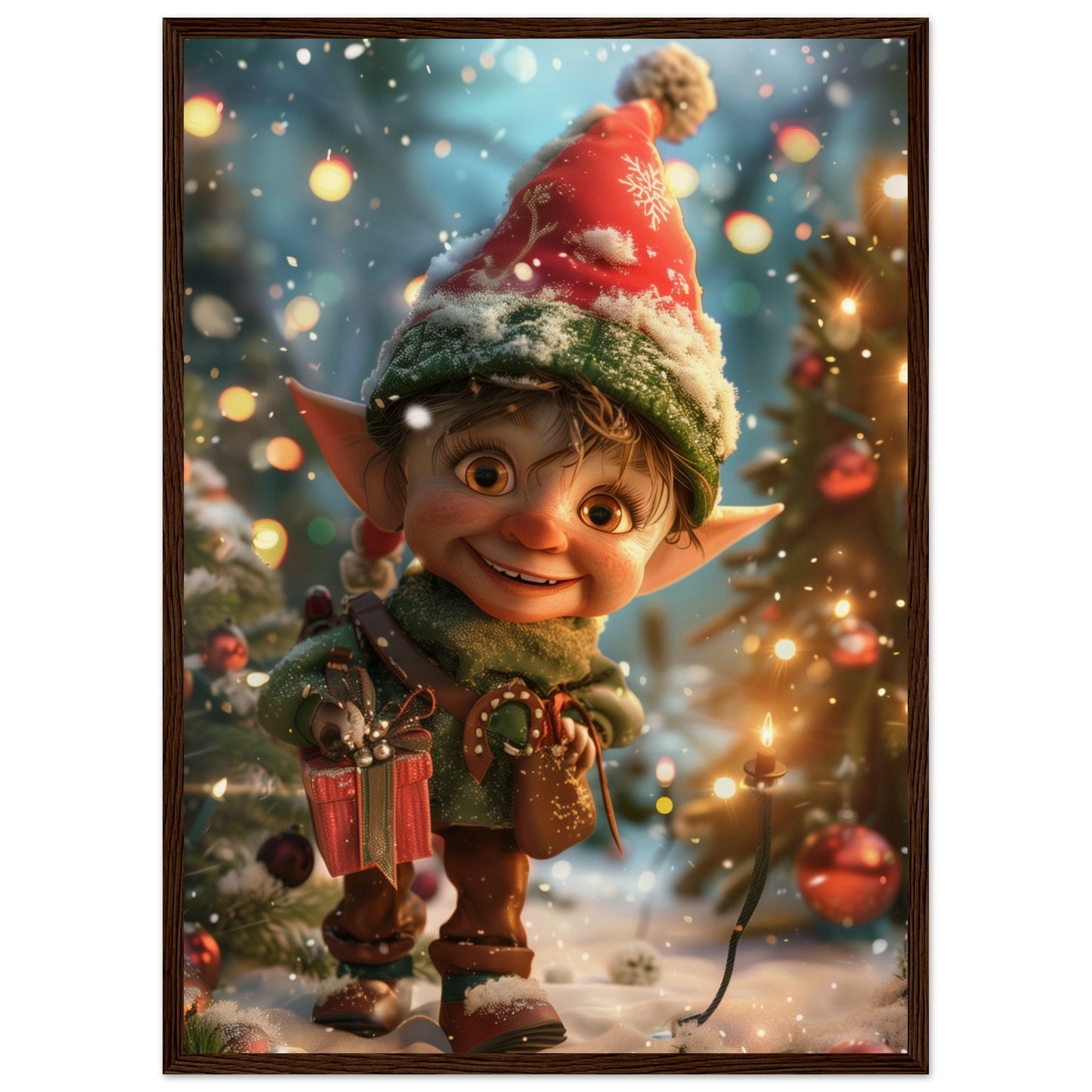 Poster Noël Lutins ( 50x70-cm-Bois-foncé)