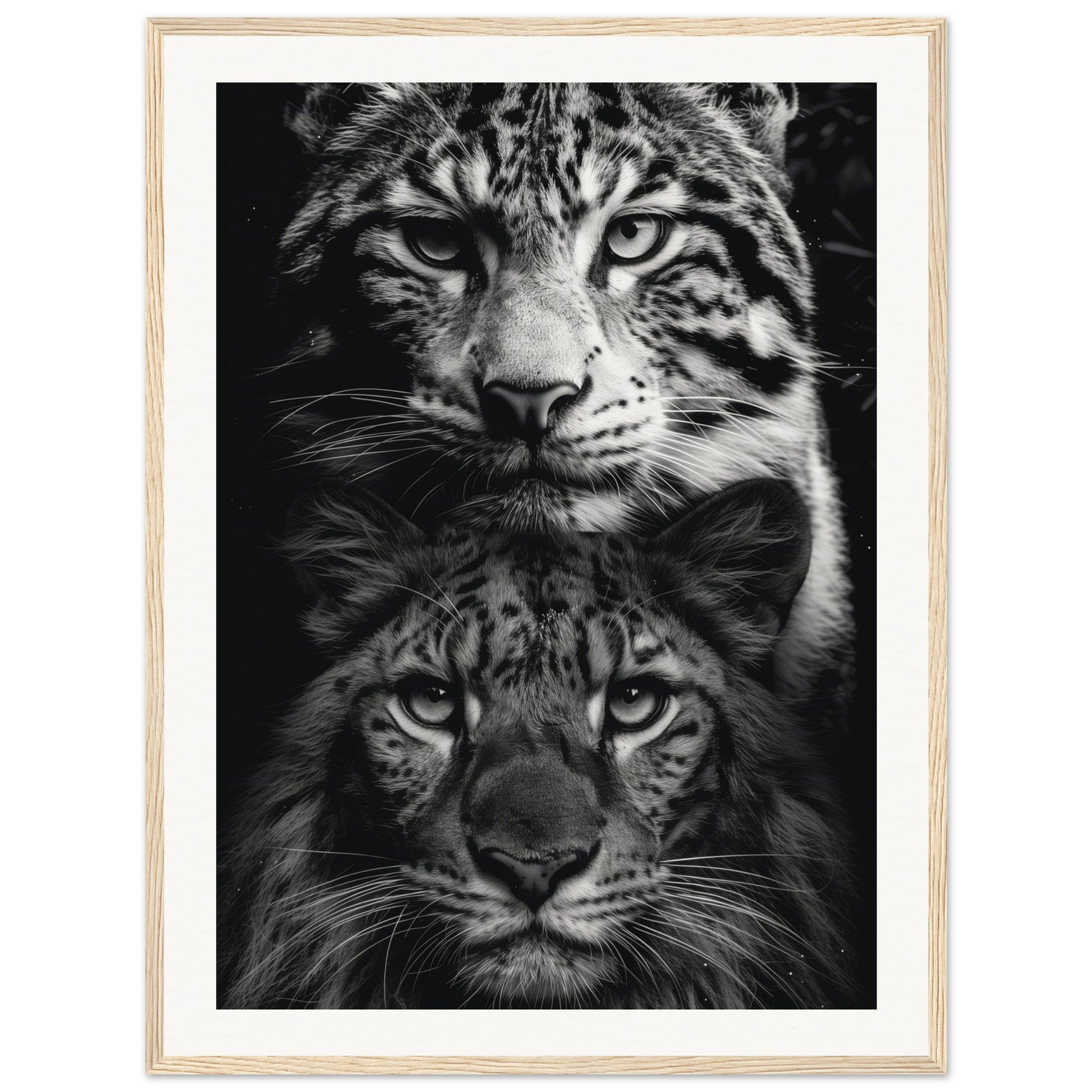 Poster Noir et Blanc Animaux ( 60x80-cm-Bois-clair)