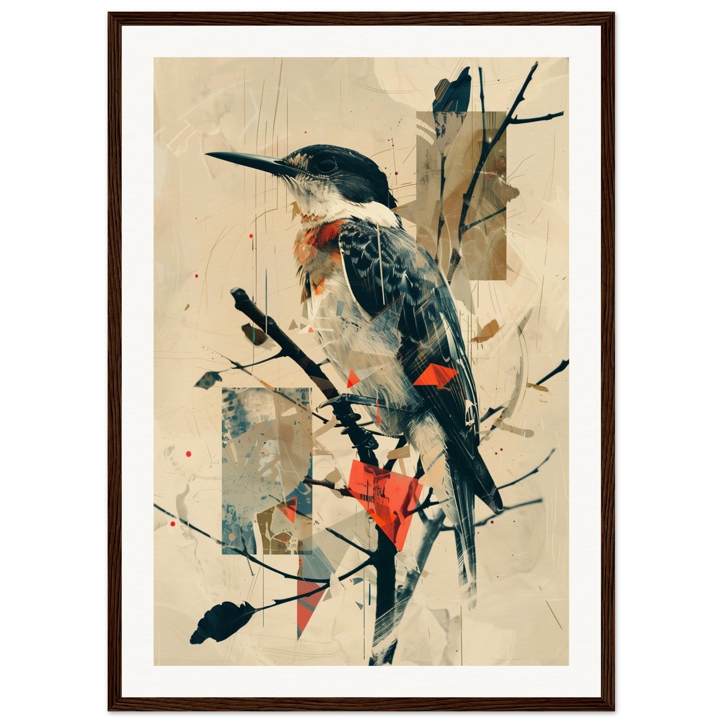 Poster Oiseau ( 50x70-cm-Bois-foncé)