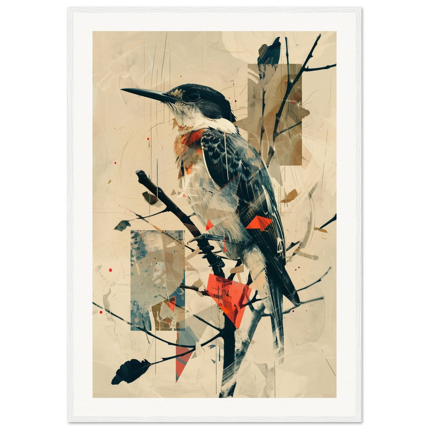 Poster Oiseau ( 70x100-cm-Bois-blanc)