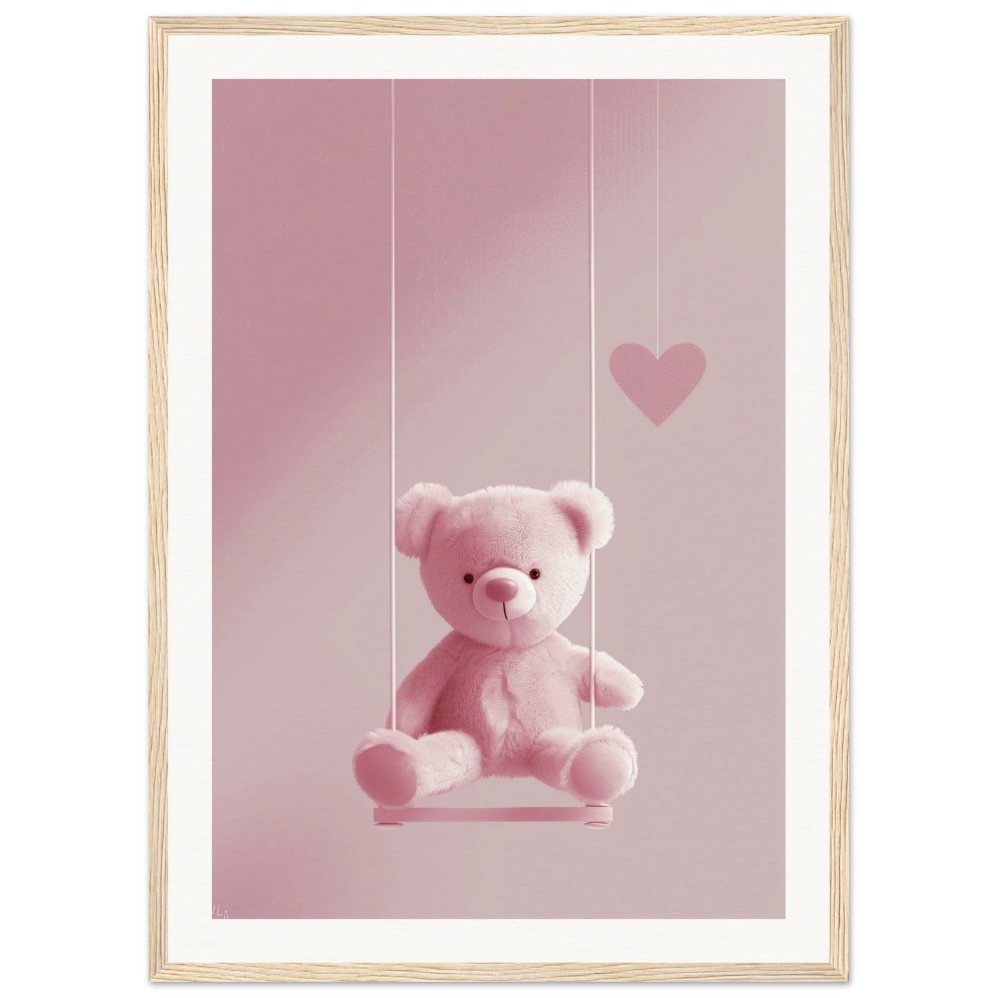 Poster Ourson Rose ( 50x70-cm-Bois-clair)