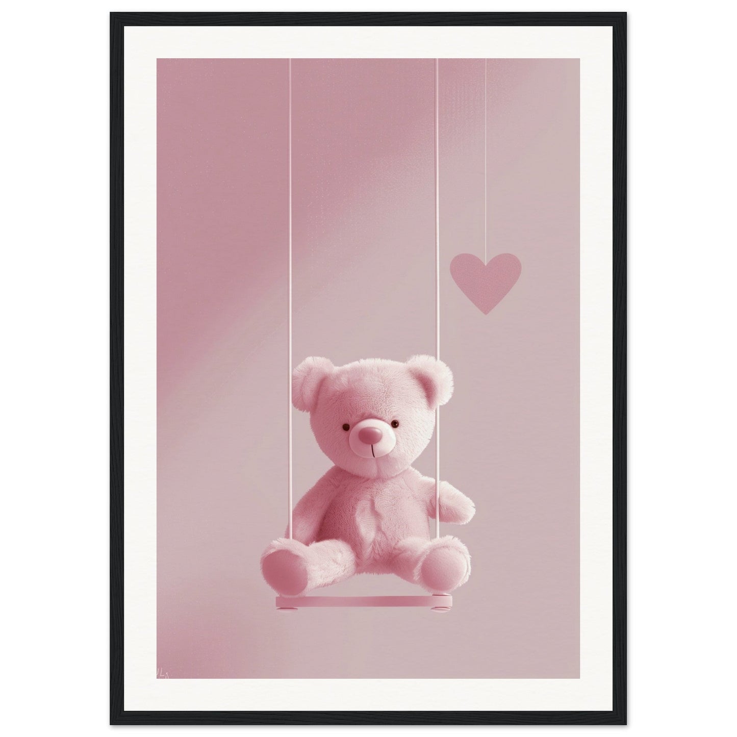 Poster Ourson Rose ( 50x70-cm-Bois-noir)