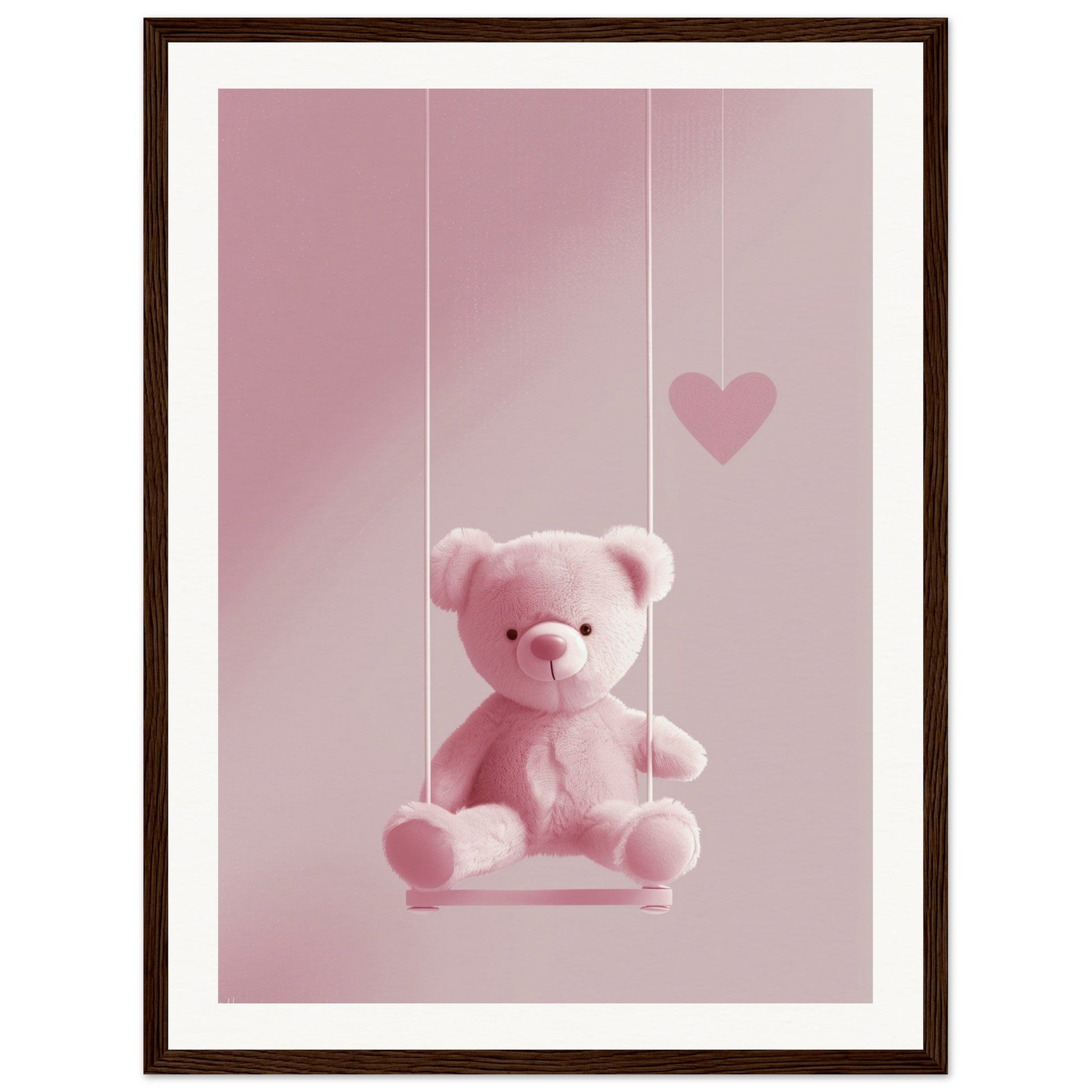 Poster Ourson Rose ( 45x60-cm-Bois-foncé)