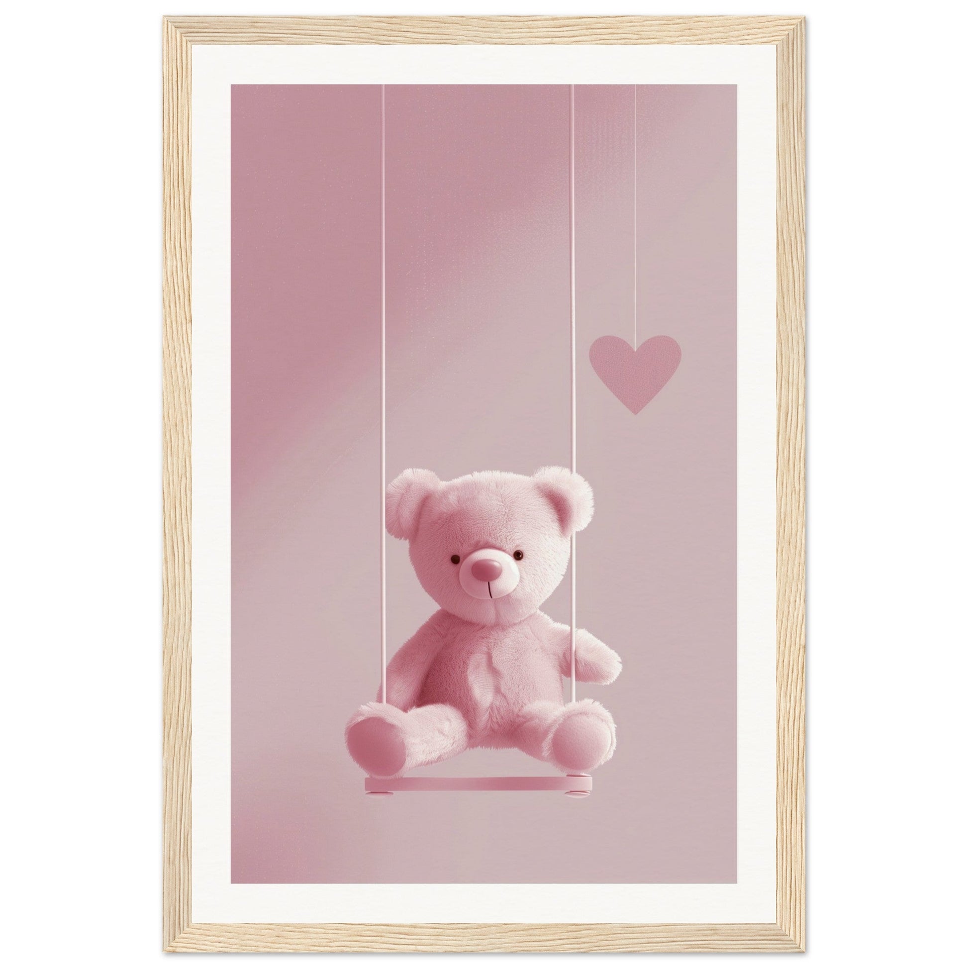 Poster Ourson Rose ( 30x45-cm-Bois-clair)