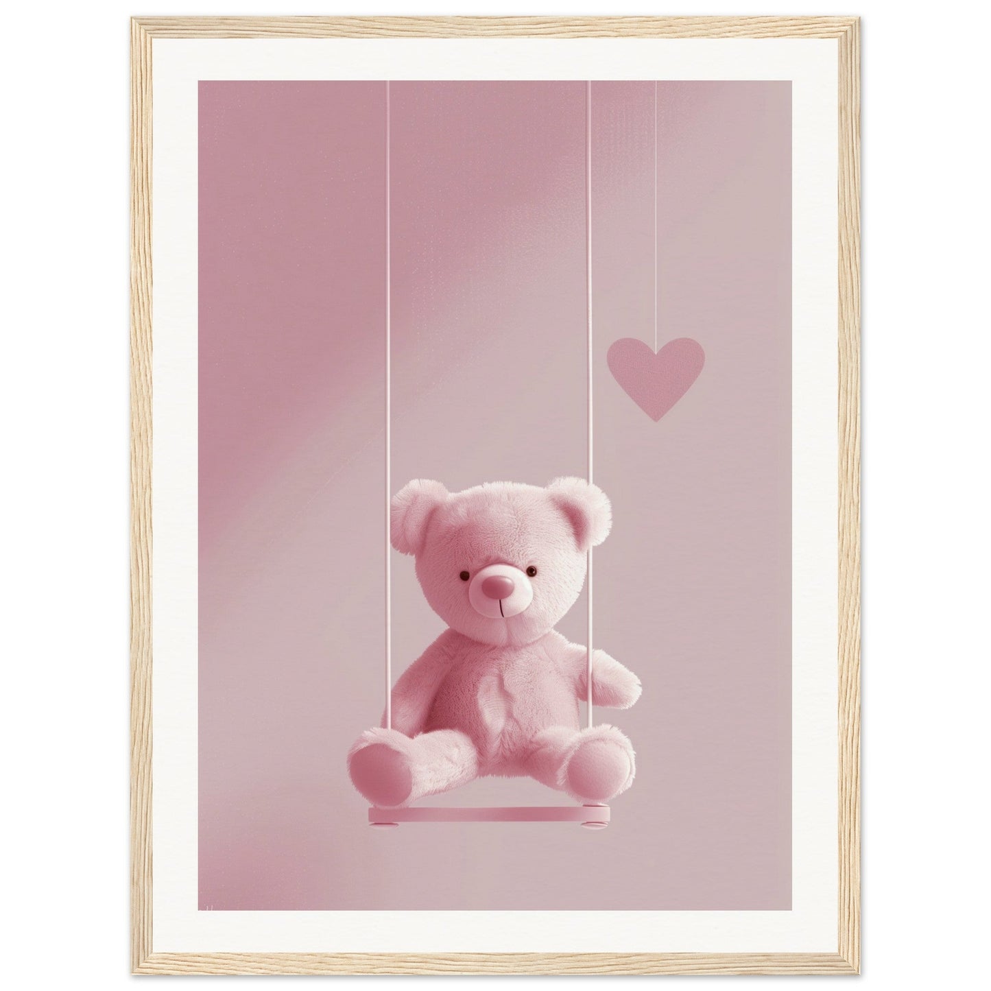 Poster Ourson Rose ( 45x60-cm-Bois-clair)