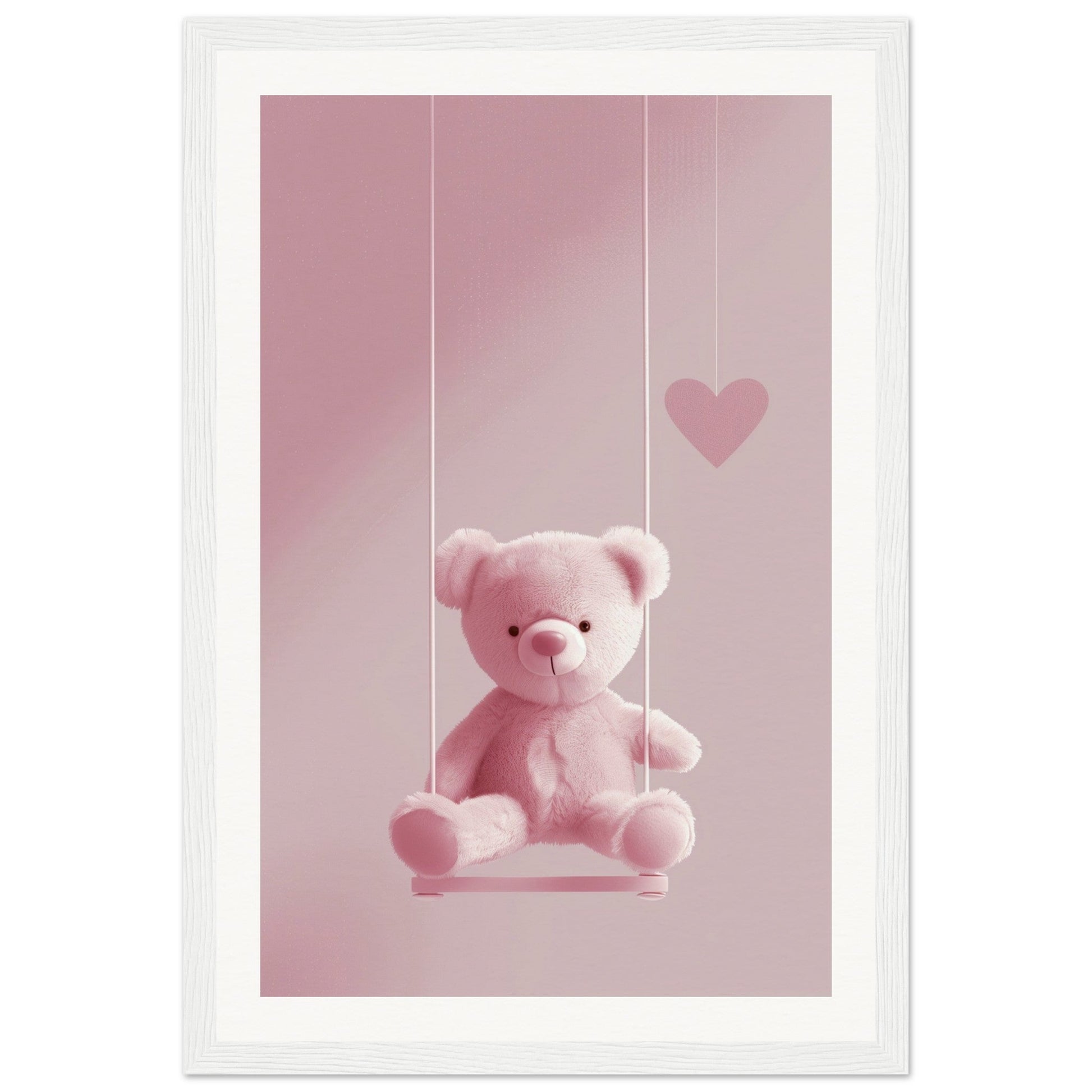 Poster Ourson Rose ( 30x45-cm-Bois-blanc)