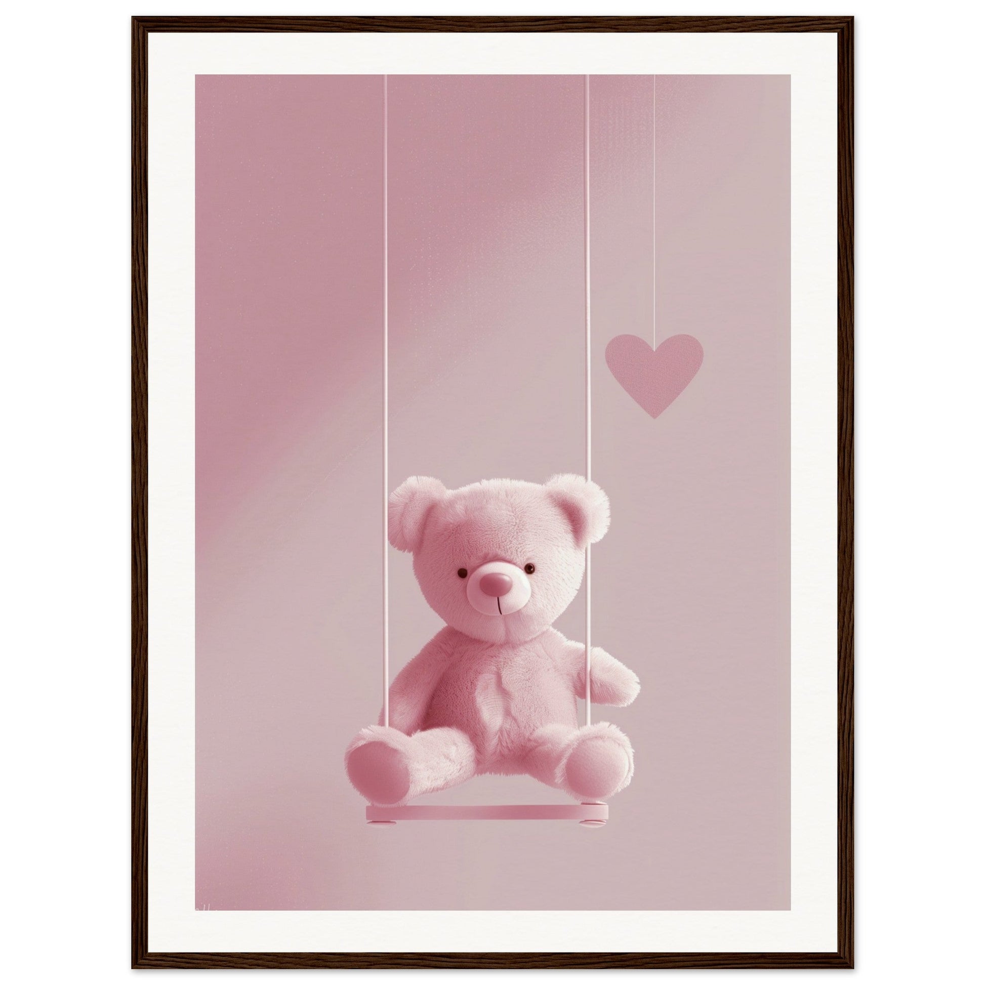 Poster Ourson Rose ( 60x80-cm-Bois-foncé)