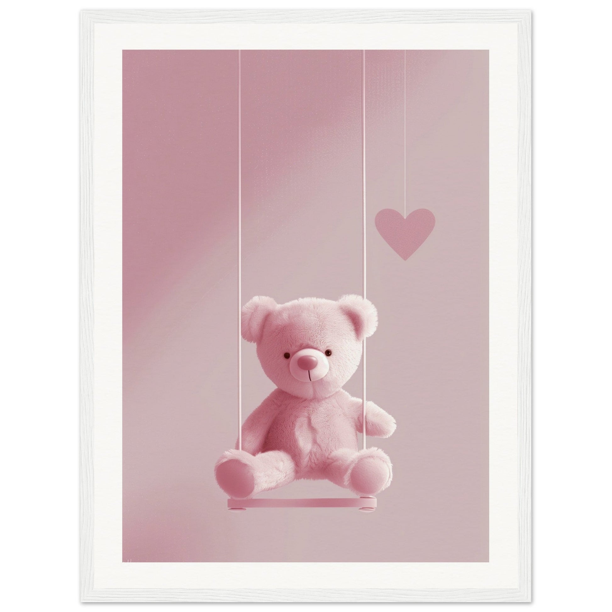 Poster Ourson Rose ( 45x60-cm-Bois-blanc)