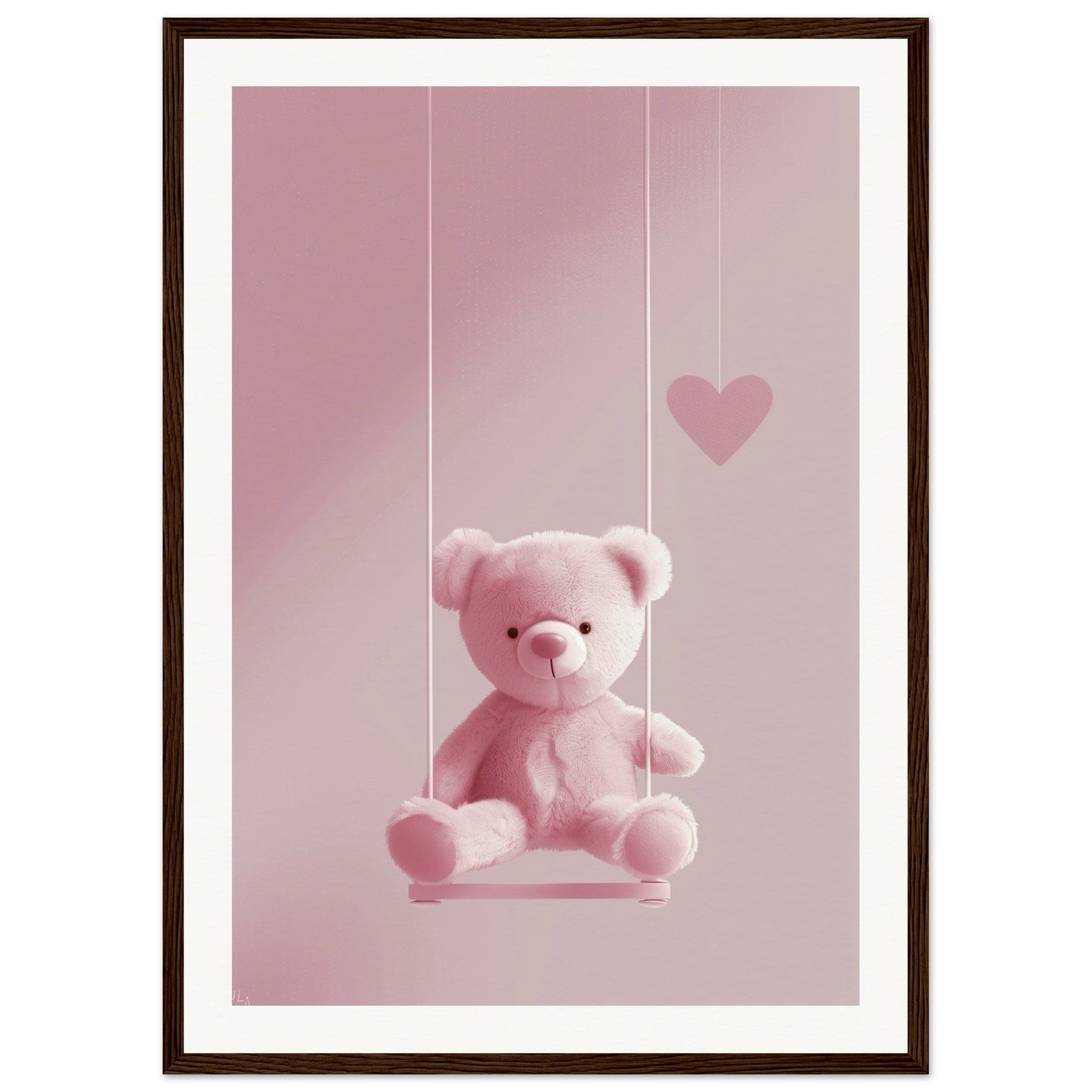 Poster Ourson Rose ( 50x70-cm-Bois-foncé)