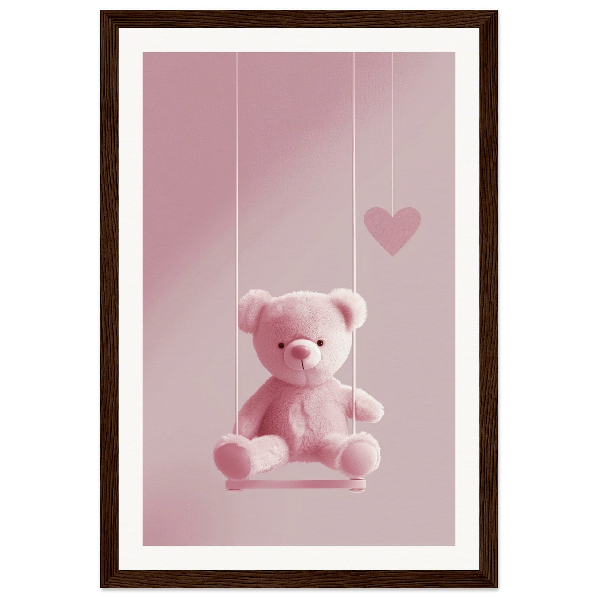 Poster Ourson Rose ( 30x45-cm-Bois-foncé)