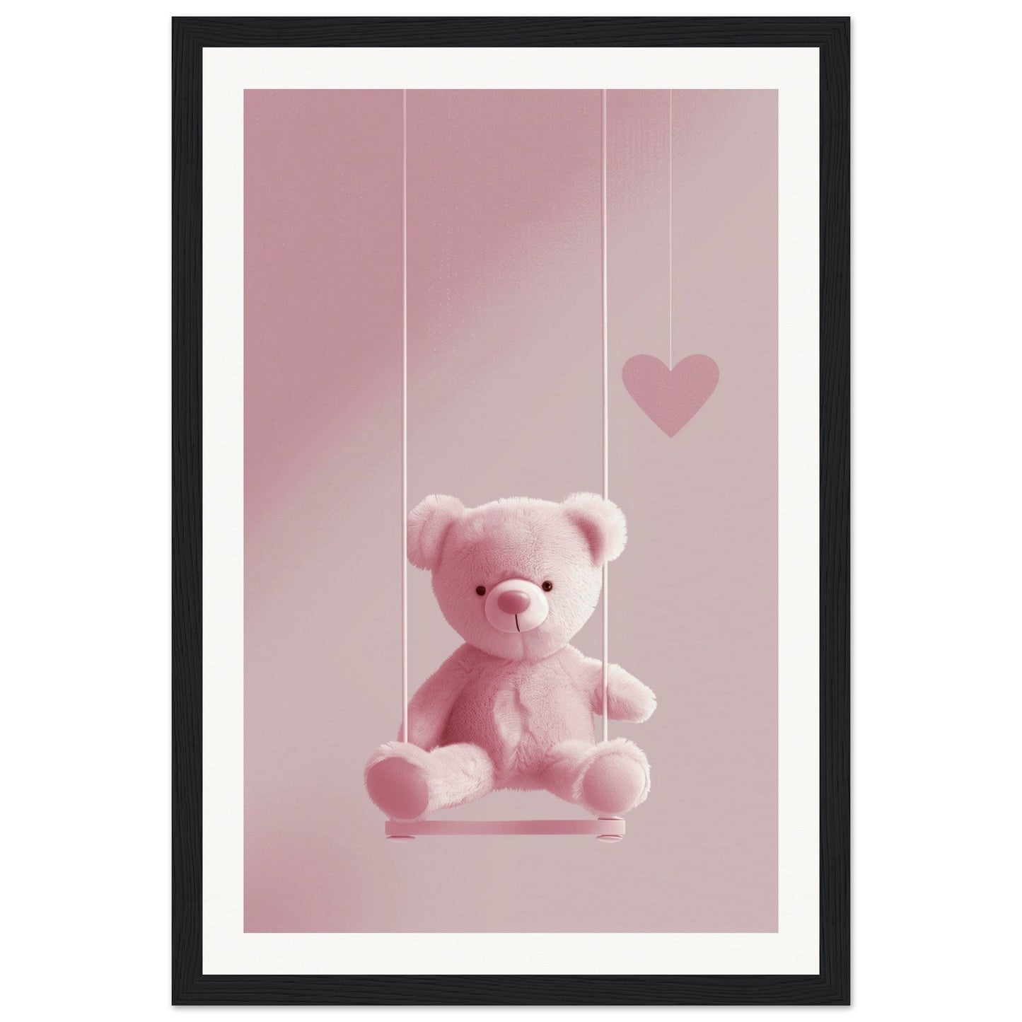 Poster Ourson Rose ( 30x45-cm-Bois-noir)