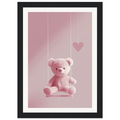 Poster Ourson Rose ( 21x29.7-cm-Bois-noir)