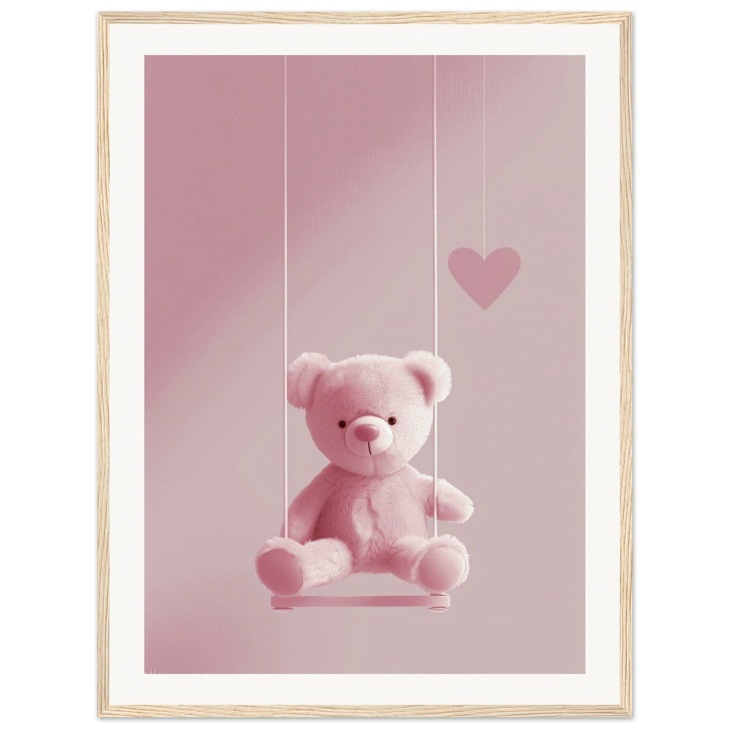 Poster Ourson Rose ( 60x80-cm-Bois-clair)