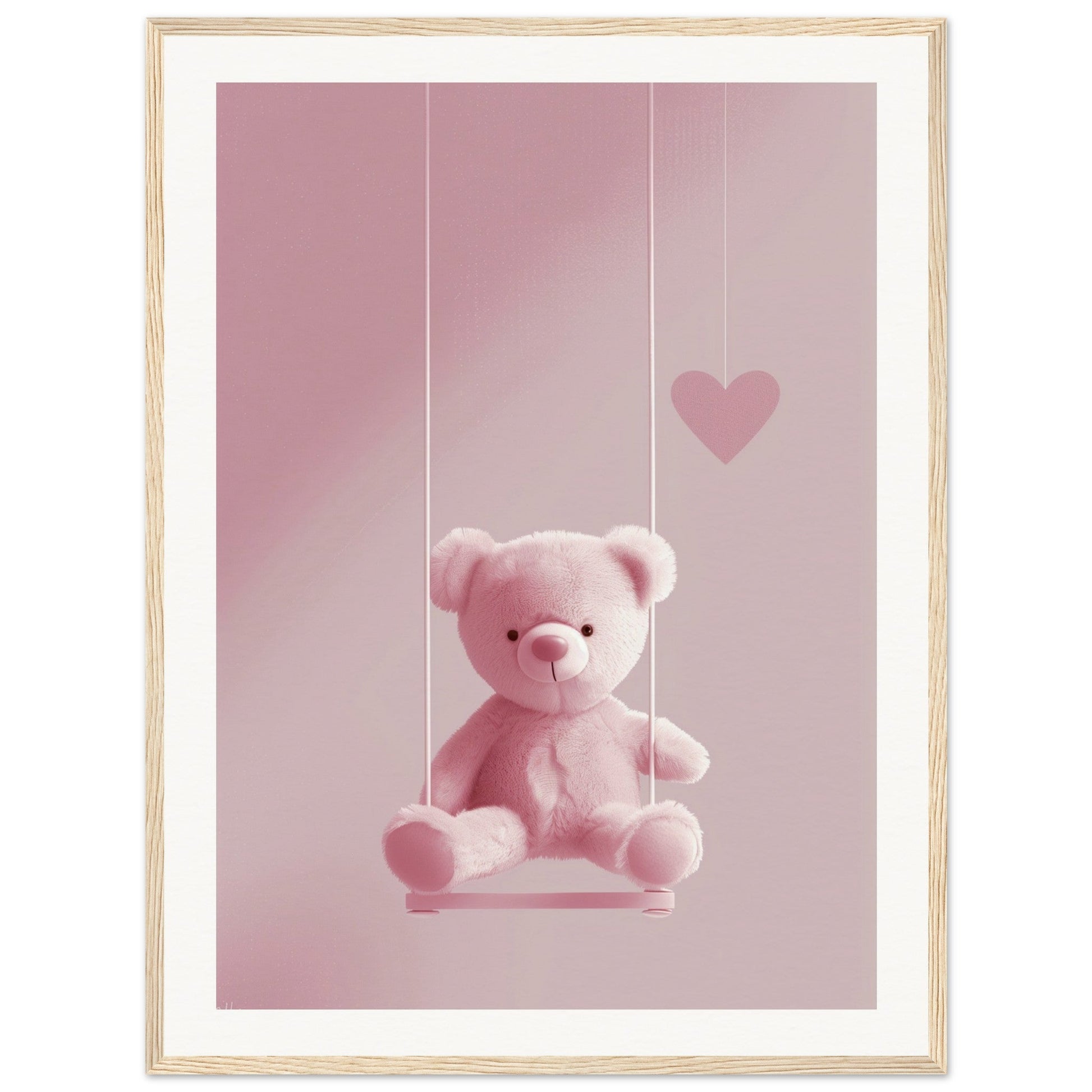 Poster Ourson Rose ( 60x80-cm-Bois-clair)