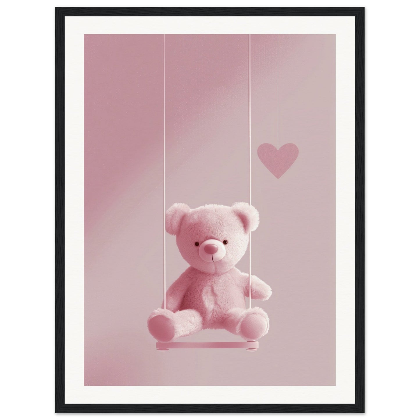 Poster Ourson Rose ( 45x60-cm-Bois-noir)