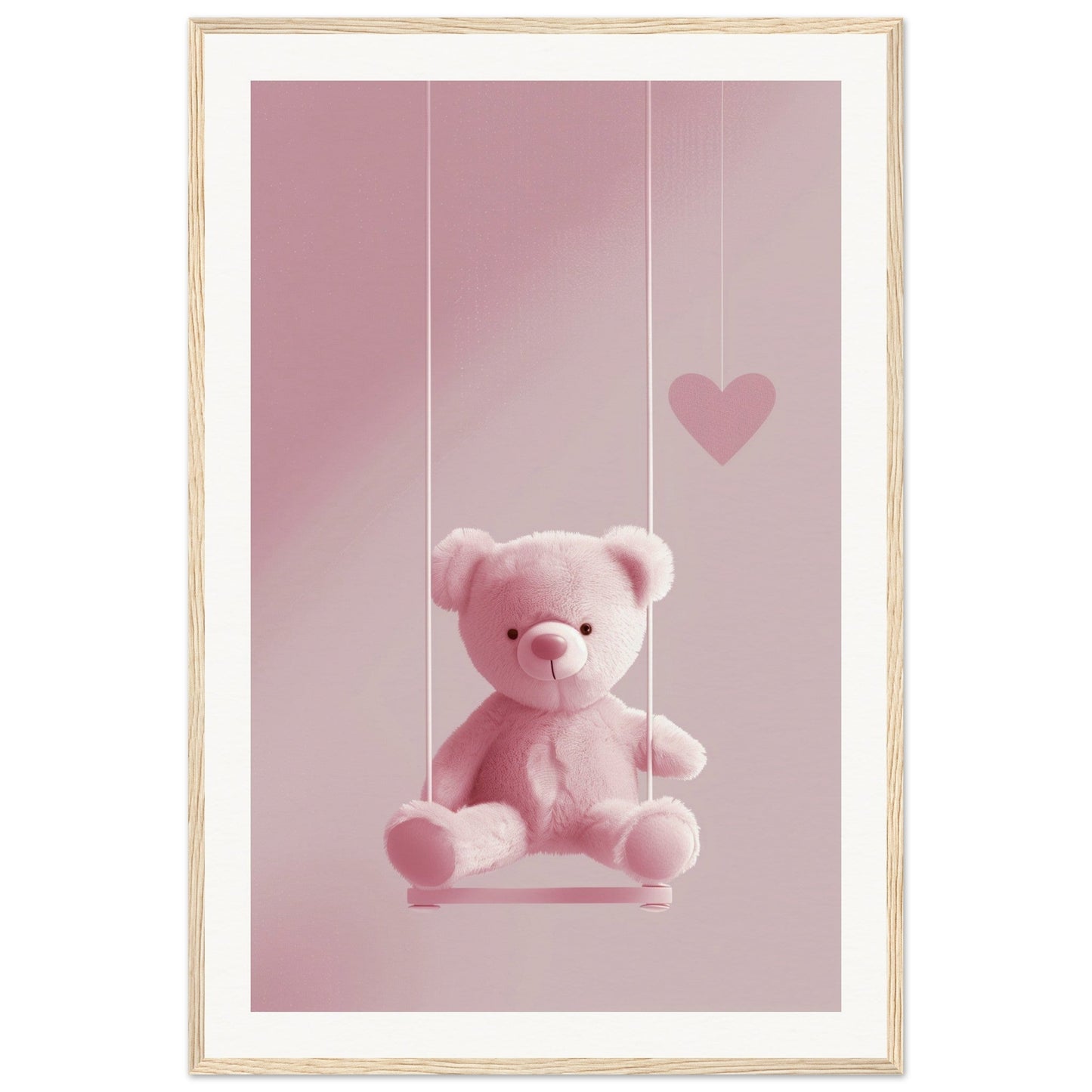 Poster Ourson Rose ( 60x90-cm-Bois-clair)