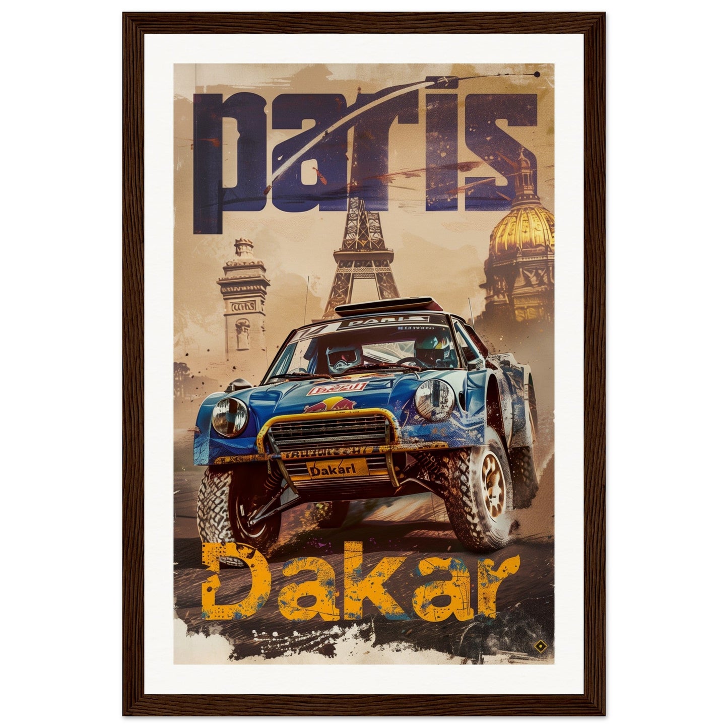 Poster Paris Dakar ( 30x45-cm-Bois-foncé)