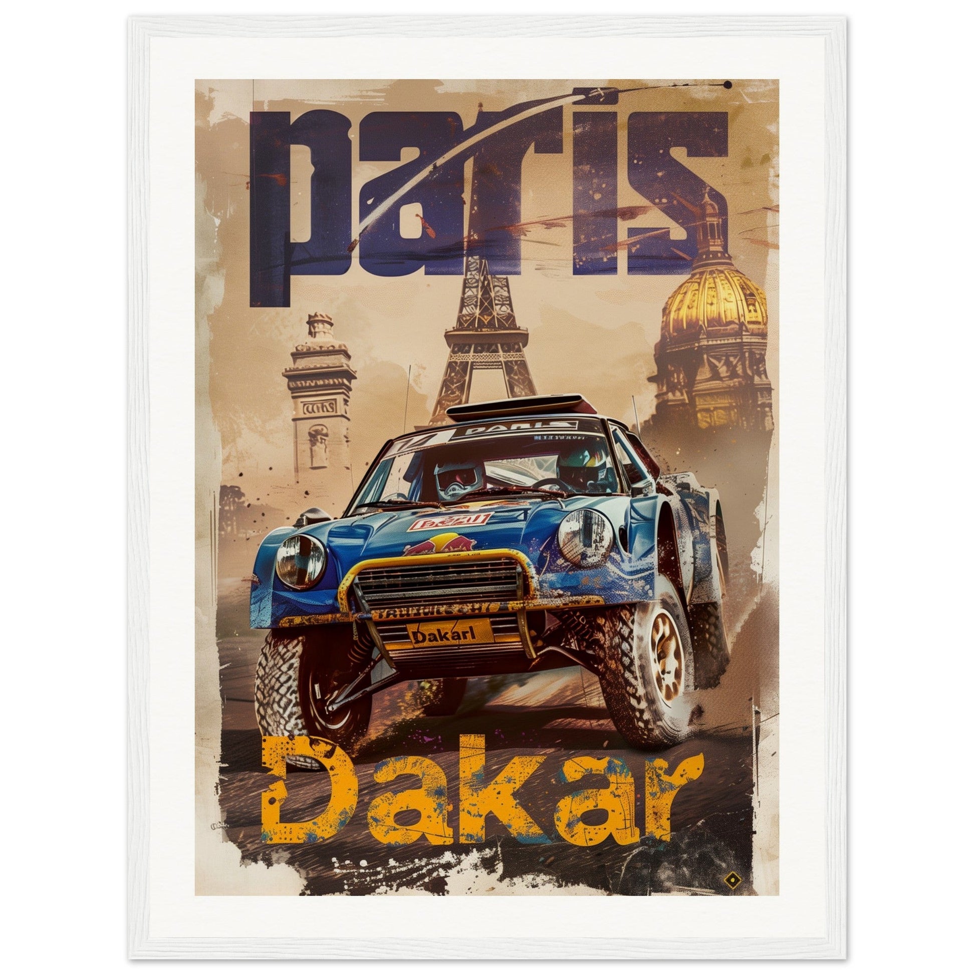 Poster Paris Dakar ( 45x60-cm-Bois-blanc)