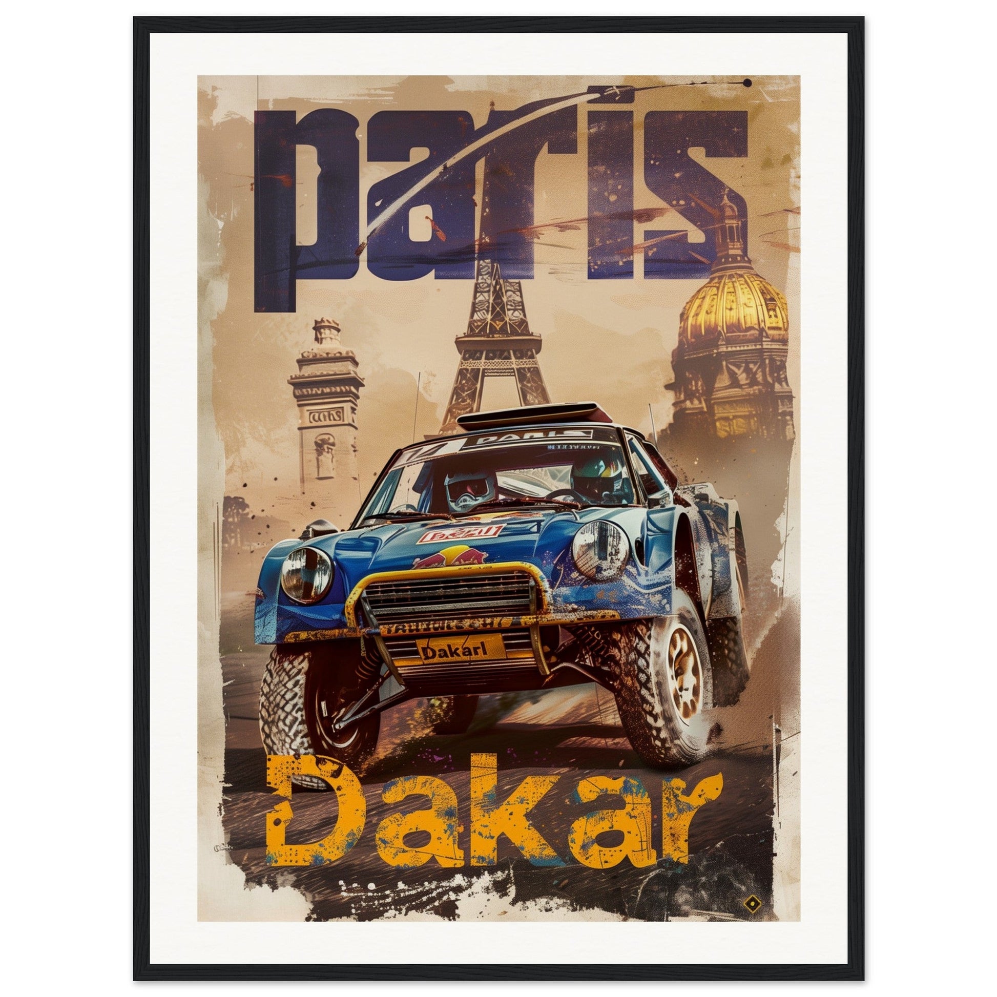 Poster Paris Dakar ( 60x80-cm-Bois-noir)