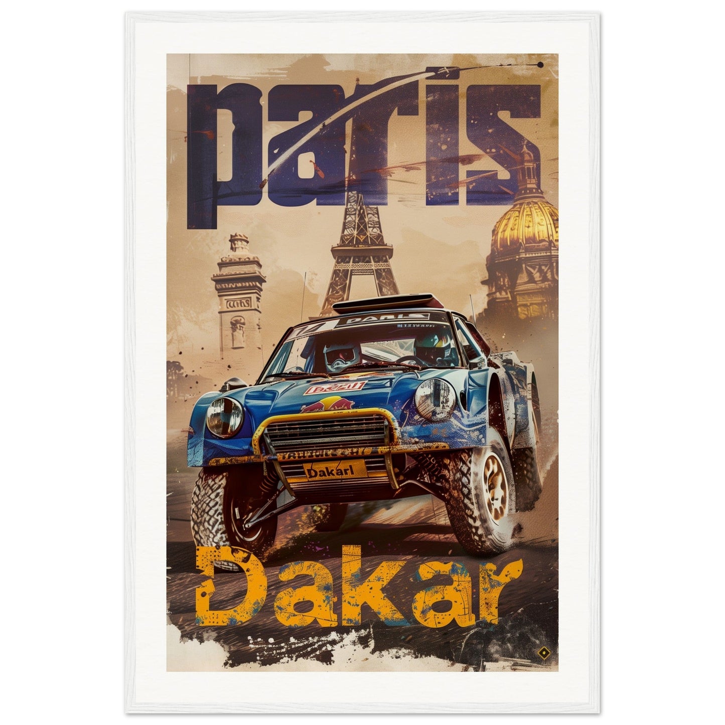 Poster Paris Dakar ( 60x90-cm-Bois-blanc)