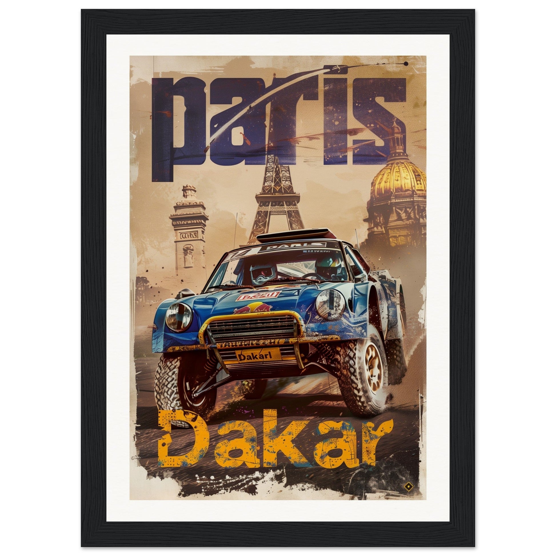 Poster Paris Dakar ( 21x29.7-cm-Bois-noir)