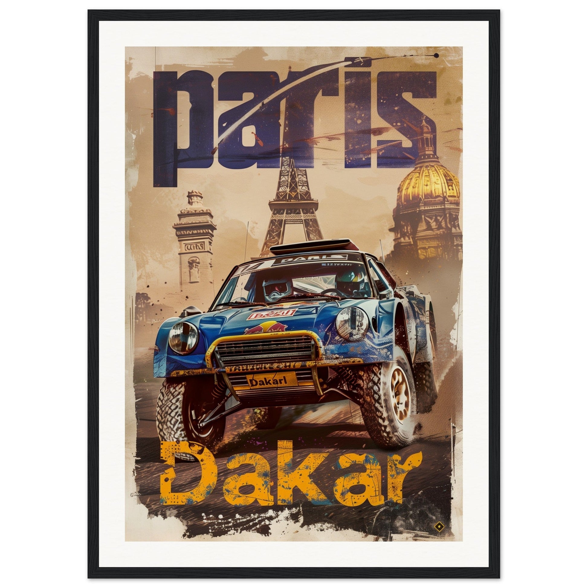 Poster Paris Dakar ( 50x70-cm-Bois-noir)