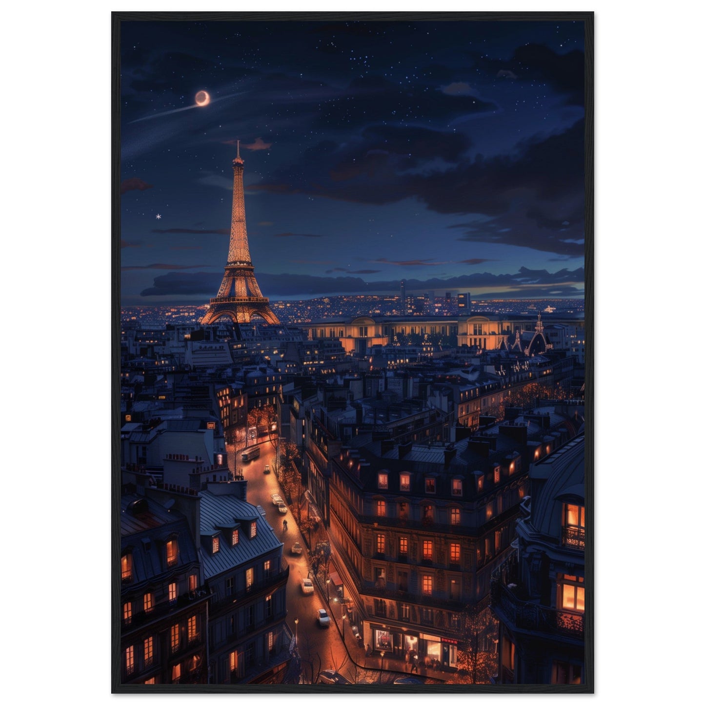 Poster Paris La Nuit ( 70x100-cm-Bois-noir)