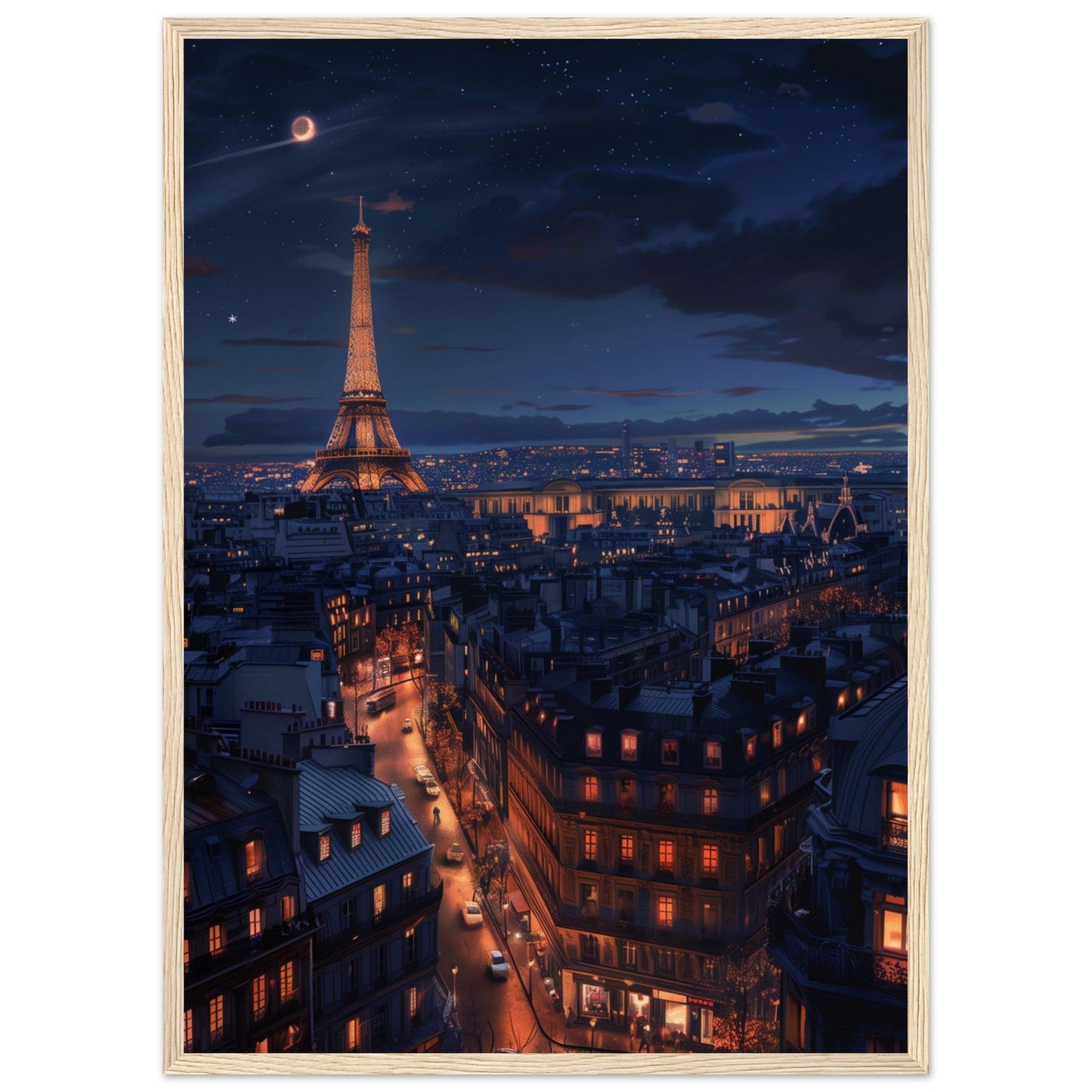 Poster Paris La Nuit ( 50x70-cm-Bois-clair)