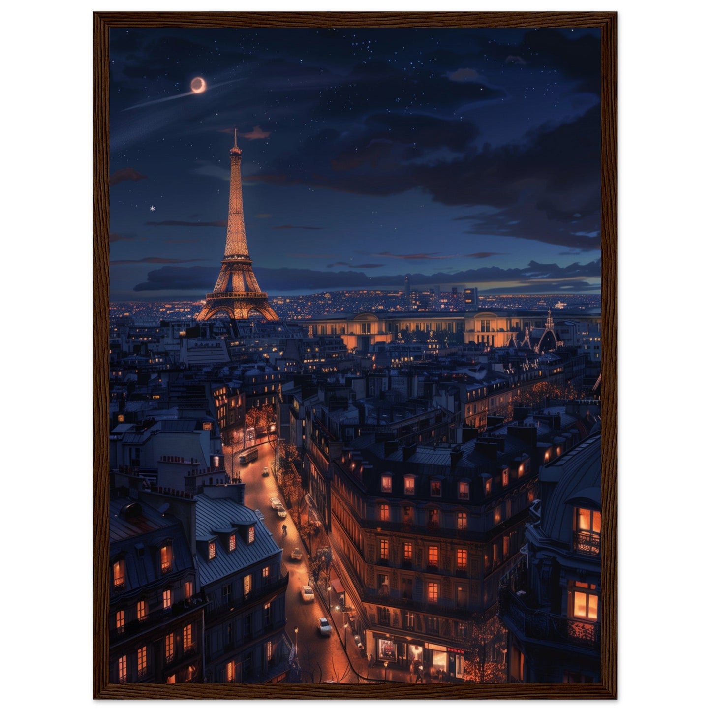 Poster Paris La Nuit ( 45x60-cm-Bois-foncé)