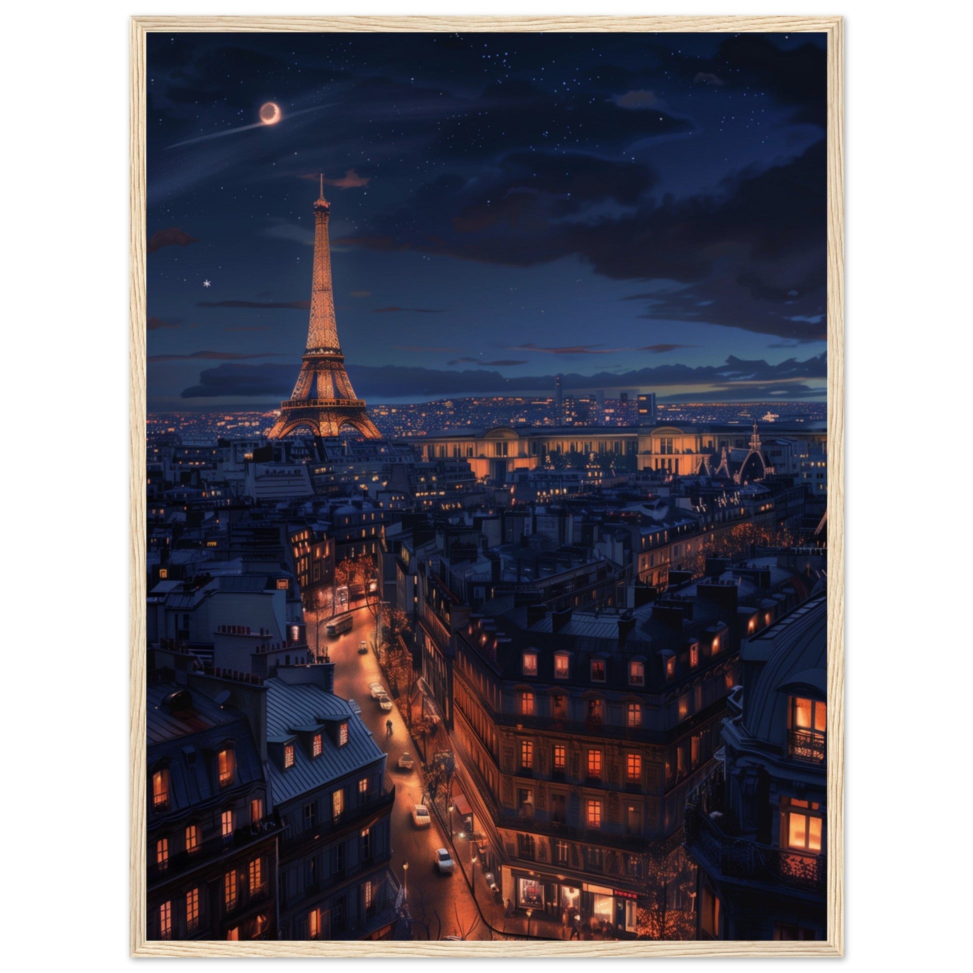 Poster Paris La Nuit ( 60x80-cm-Bois-clair)