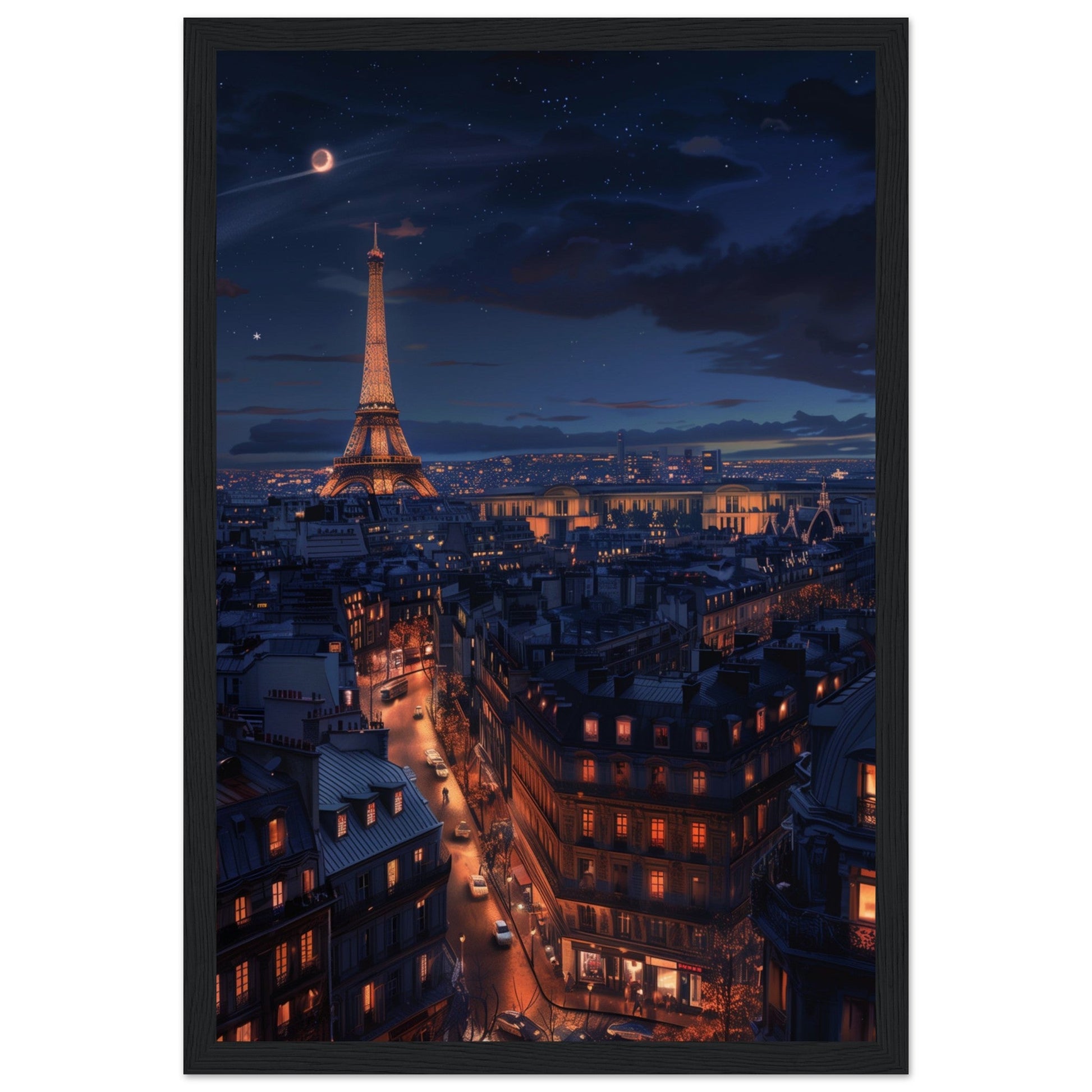 Poster Paris La Nuit ( 30x45-cm-Bois-noir)