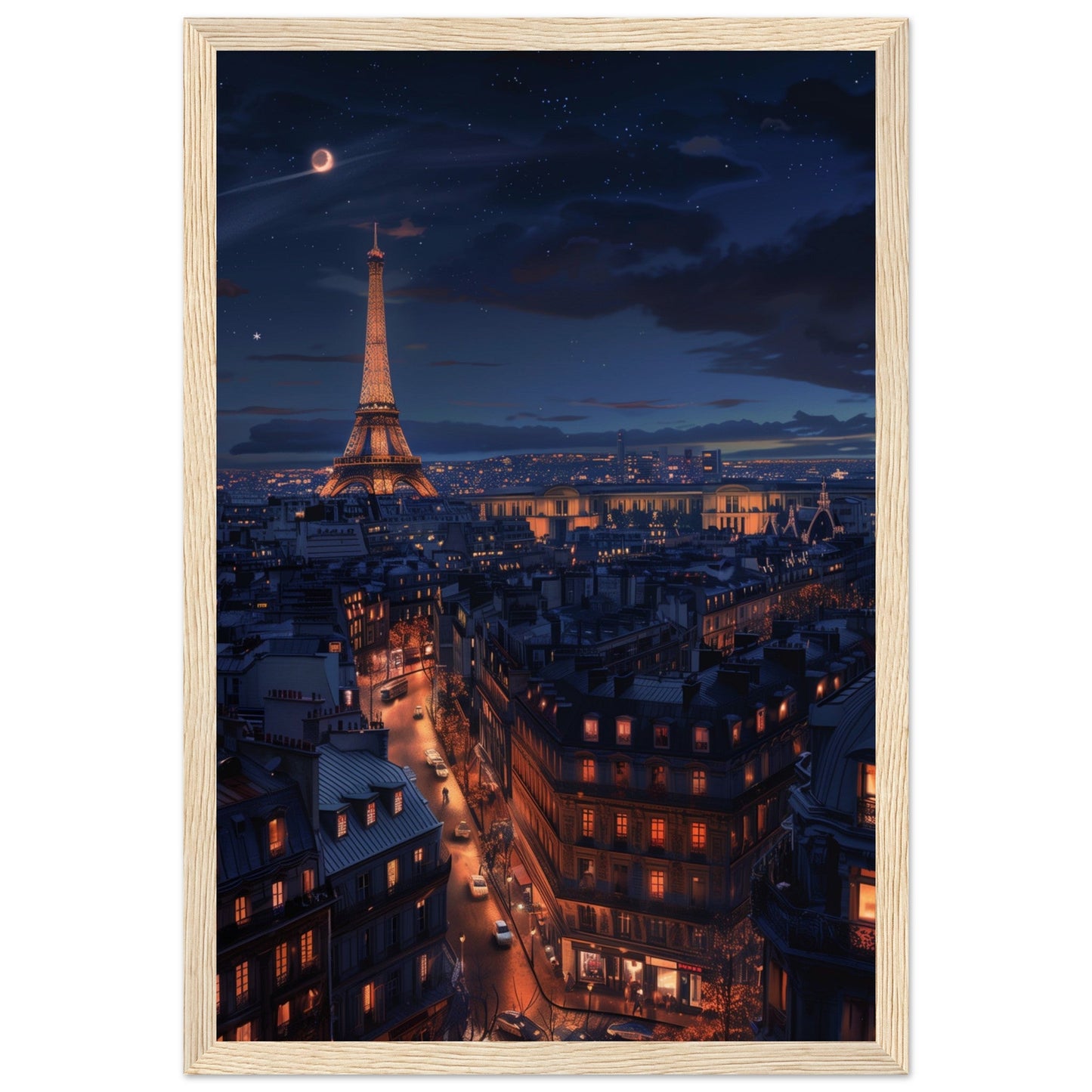 Poster Paris La Nuit ( 30x45-cm-Bois-clair)