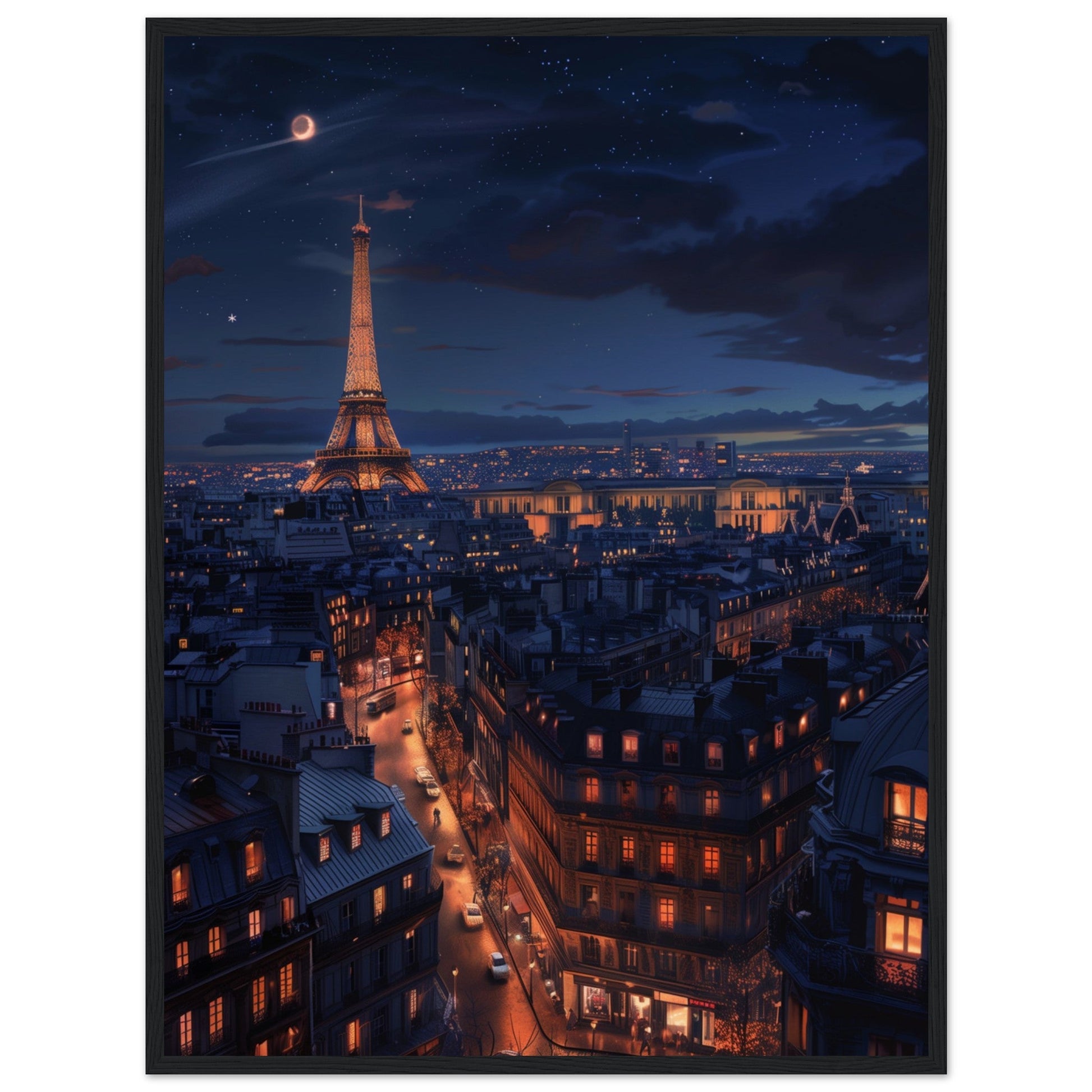 Poster Paris La Nuit ( 60x80-cm-Bois-noir)