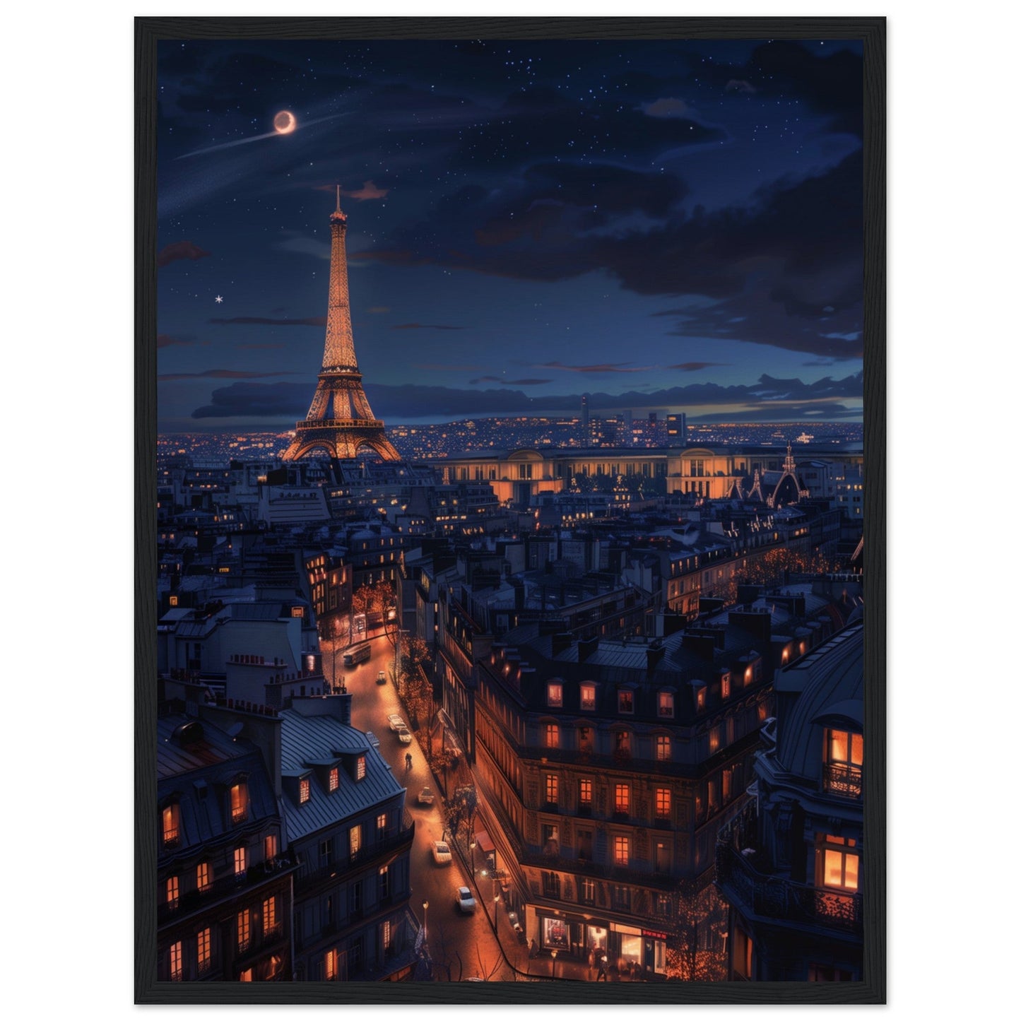 Poster Paris La Nuit ( 45x60-cm-Bois-noir)