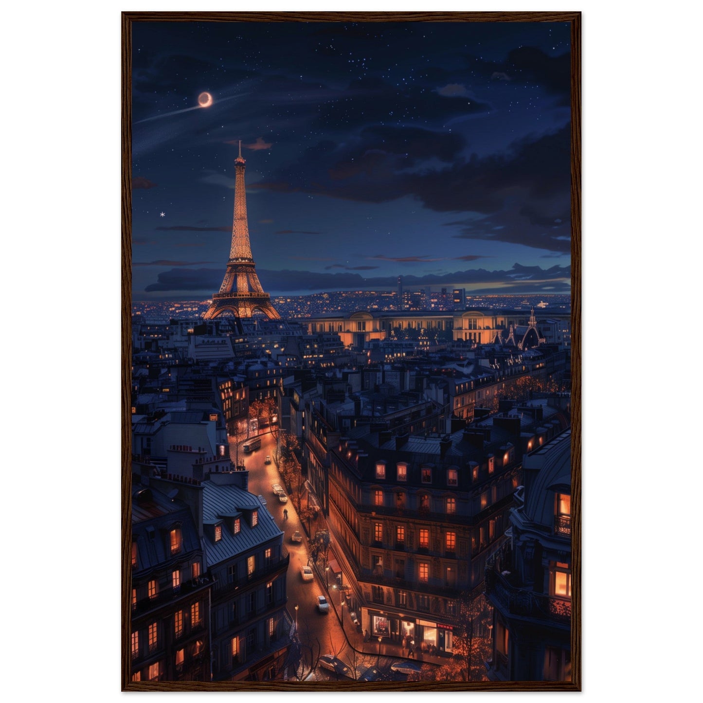 Poster Paris La Nuit ( 60x90-cm-Bois-foncé)