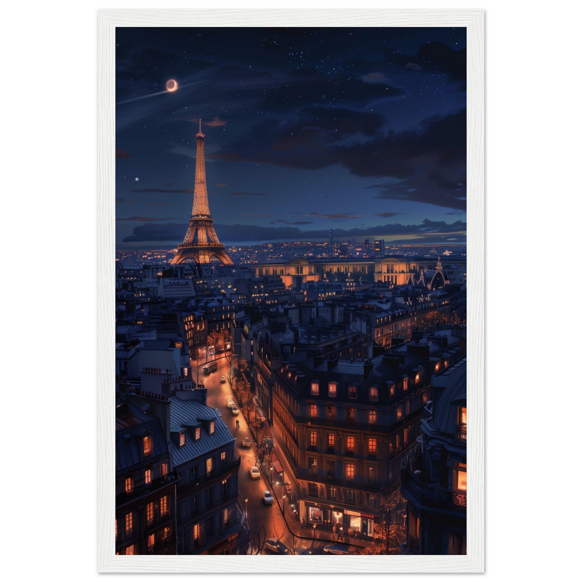 Poster Paris La Nuit ( 30x45-cm-Bois-blanc)