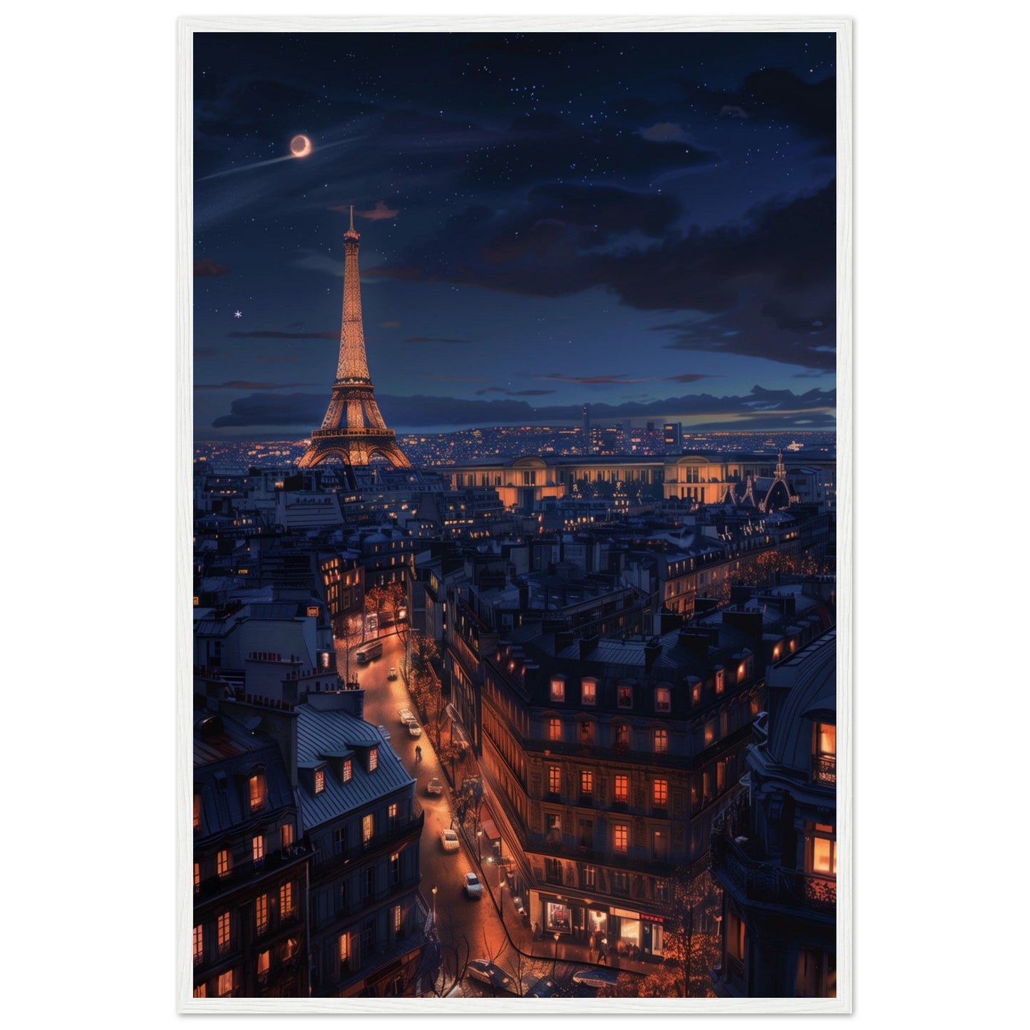 Poster Paris La Nuit ( 60x90-cm-Bois-blanc)