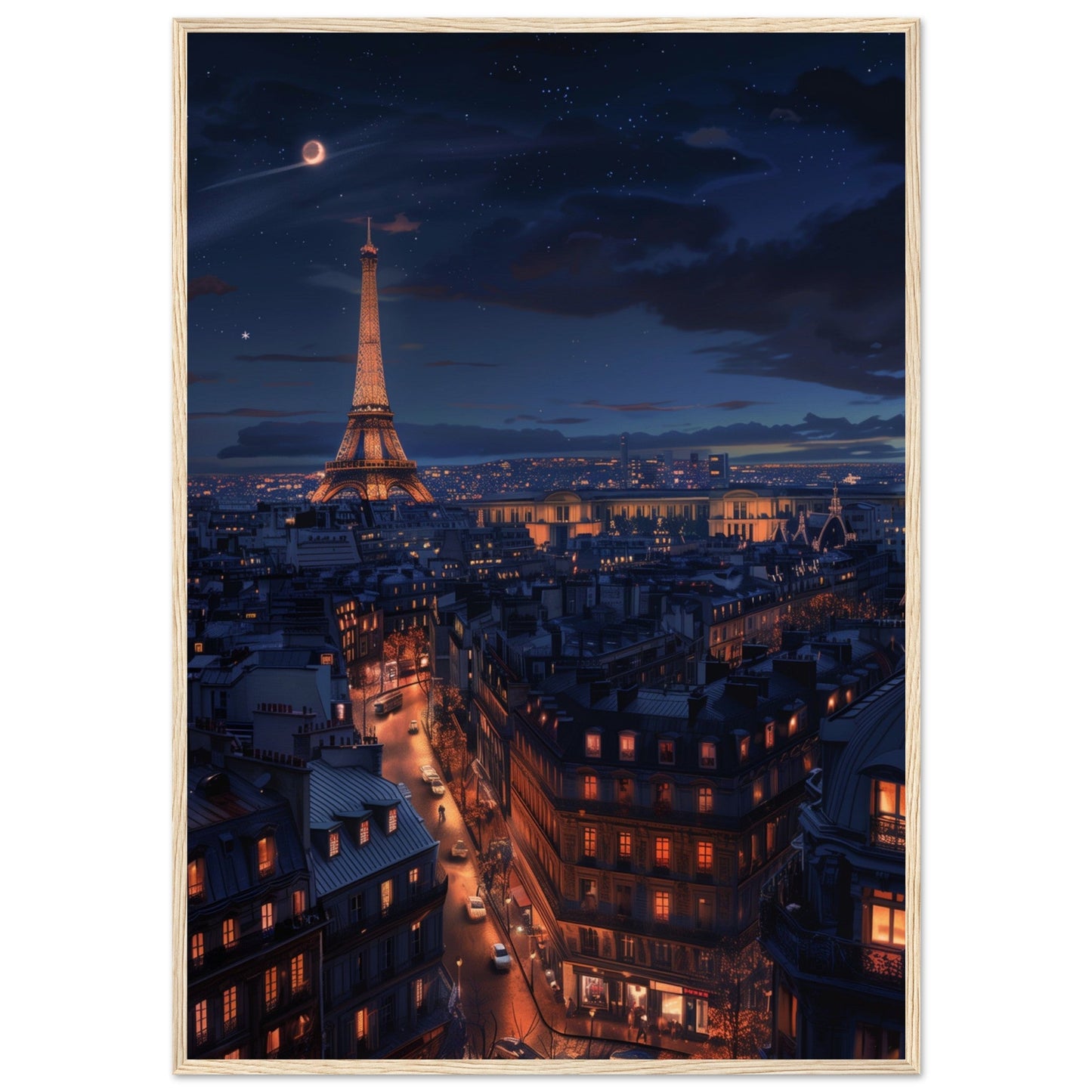 Poster Paris La Nuit ( 70x100-cm-Bois-clair)