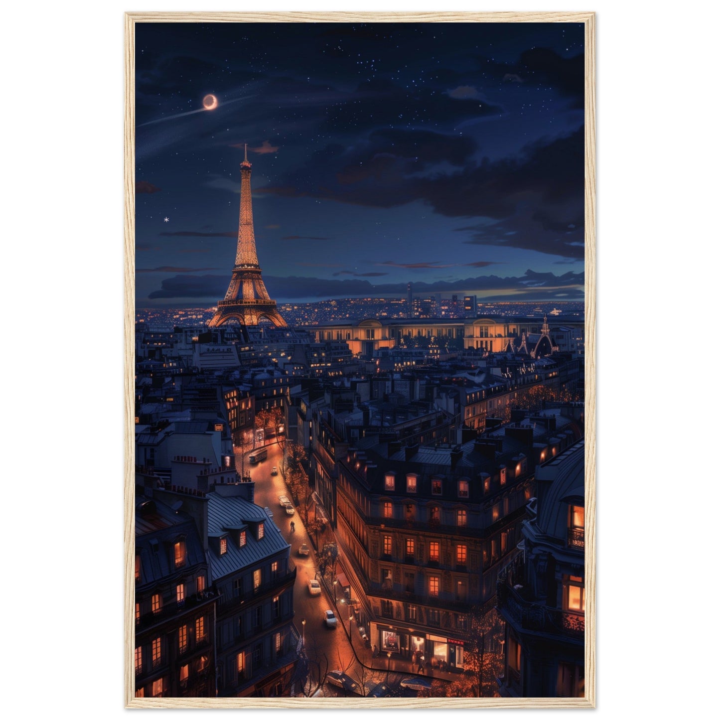 Poster Paris La Nuit ( 60x90-cm-Bois-clair)