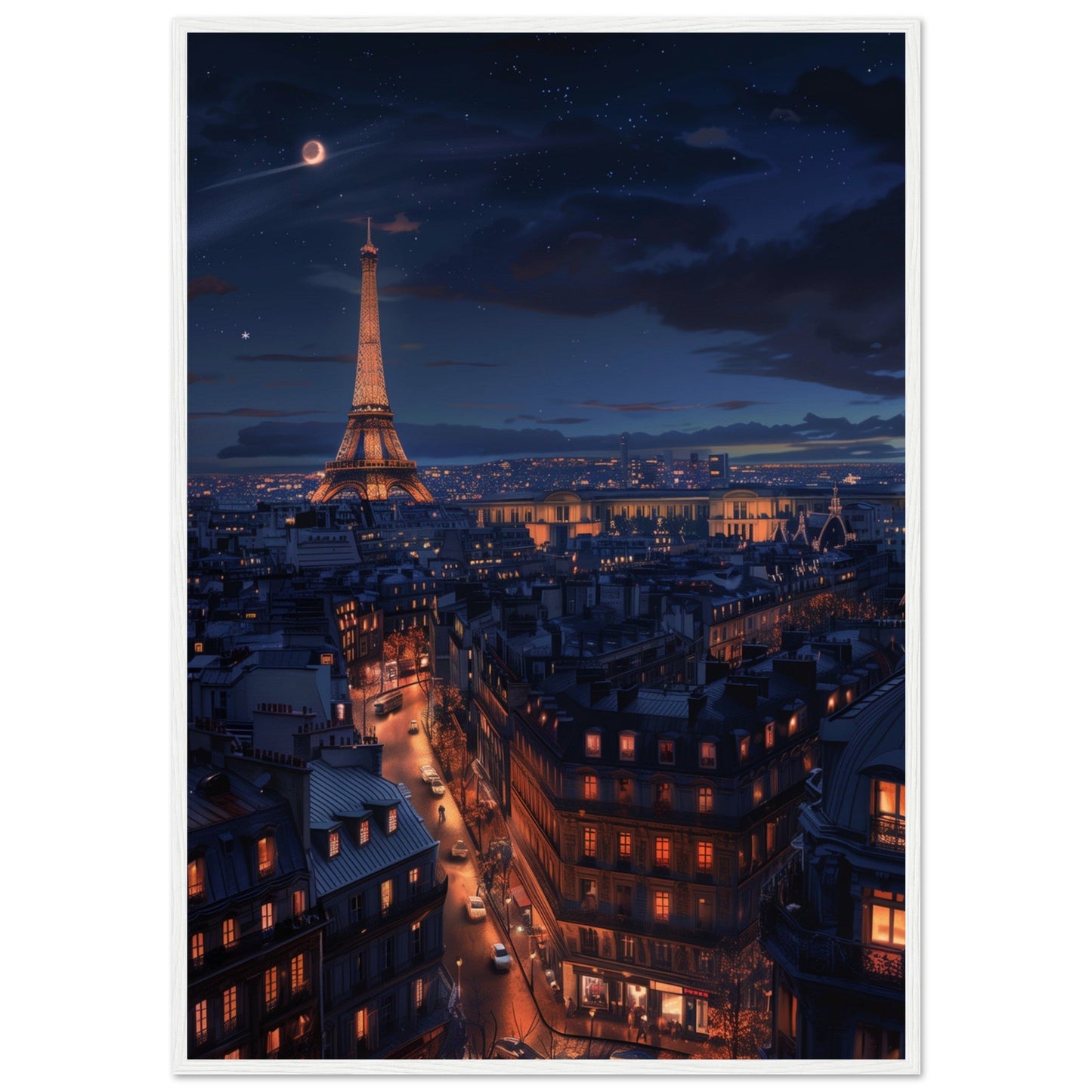 Poster Paris La Nuit ( 70x100-cm-Bois-blanc)