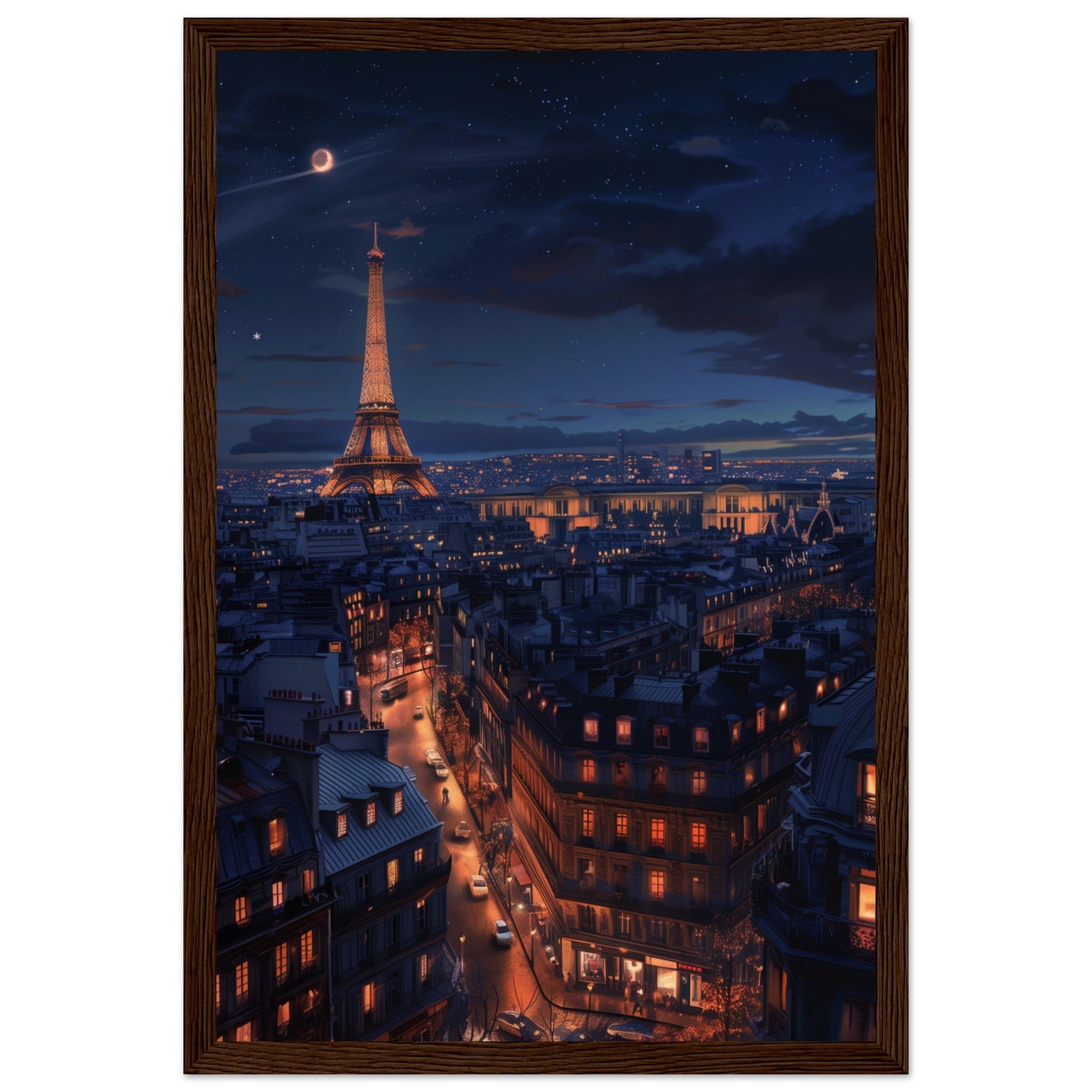 Poster Paris La Nuit ( 30x45-cm-Bois-foncé)