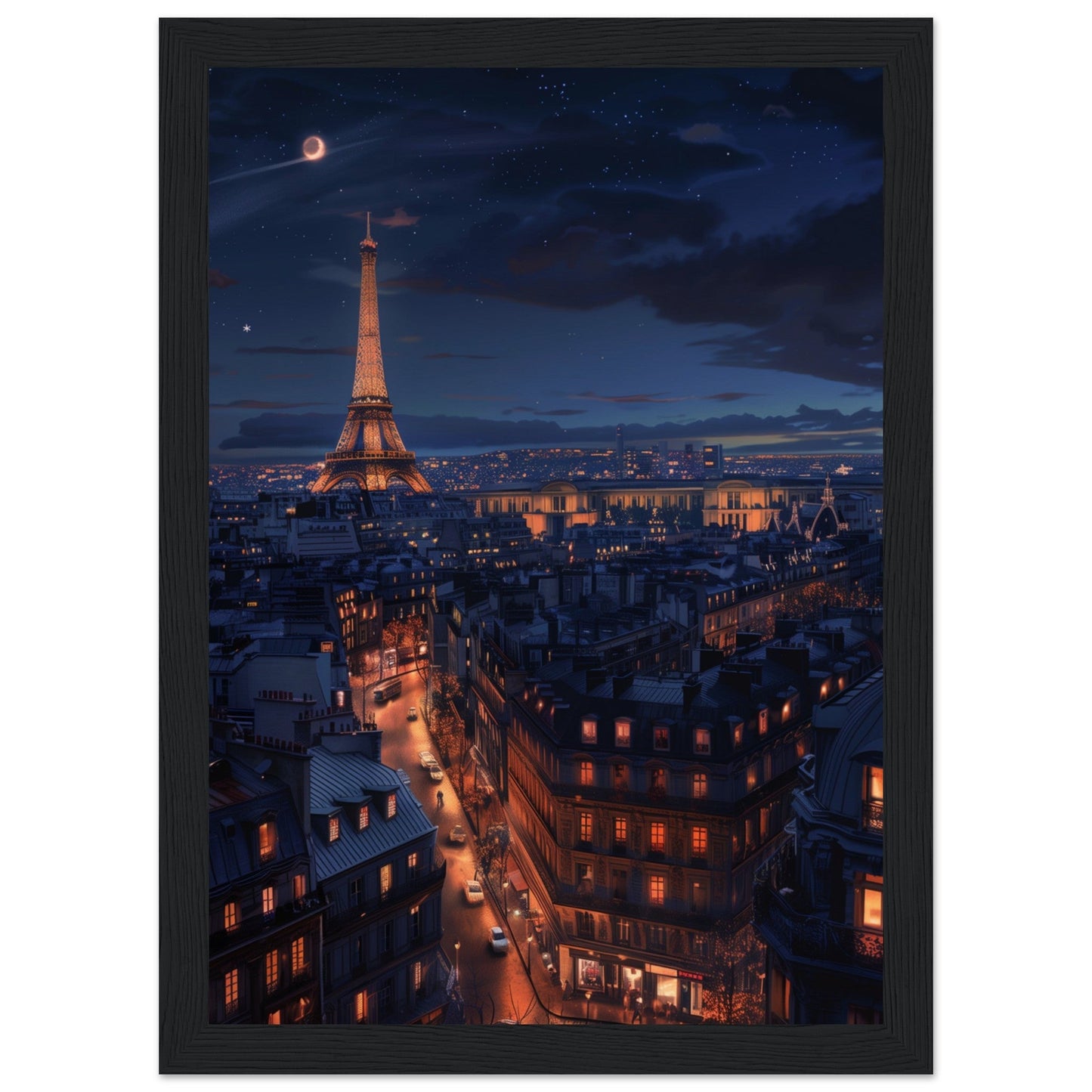 Poster Paris La Nuit ( 21x29.7-cm-Bois-noir)