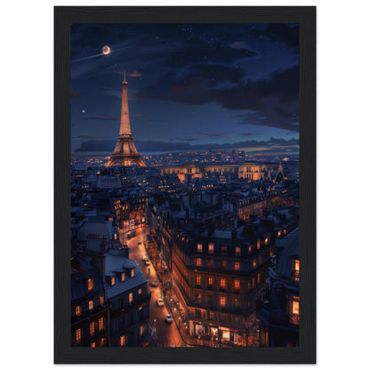 Poster Paris La Nuit ( 21x29.7-cm-Bois-noir)