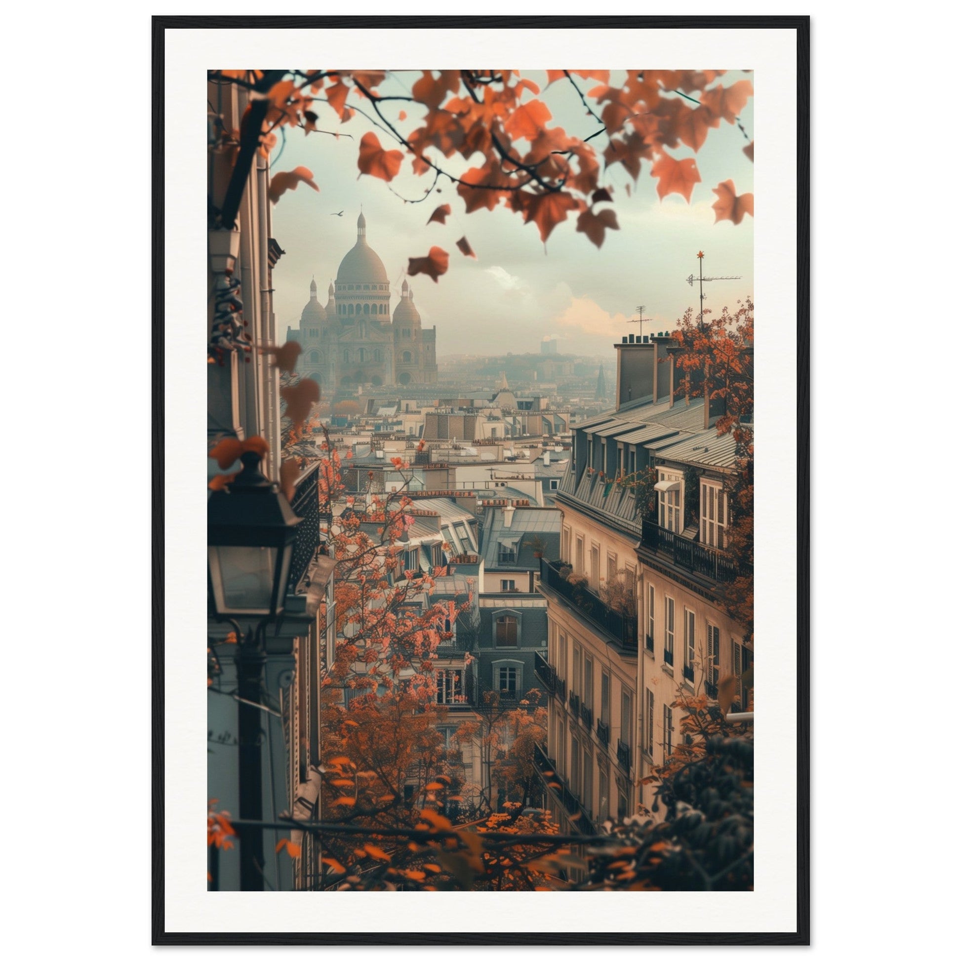 Poster Paris Montmartre ( 70x100-cm-Bois-noir)