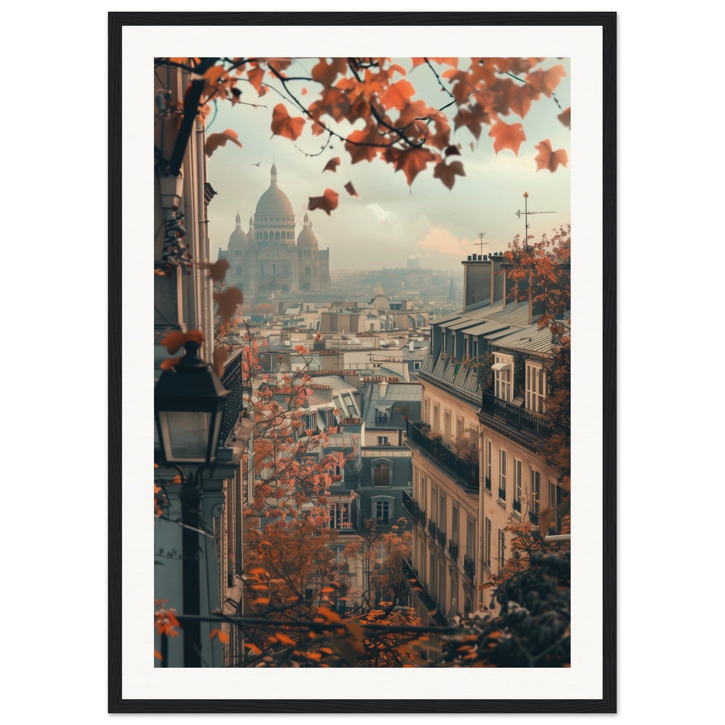 Poster Paris Montmartre ( 50x70-cm-Bois-noir)