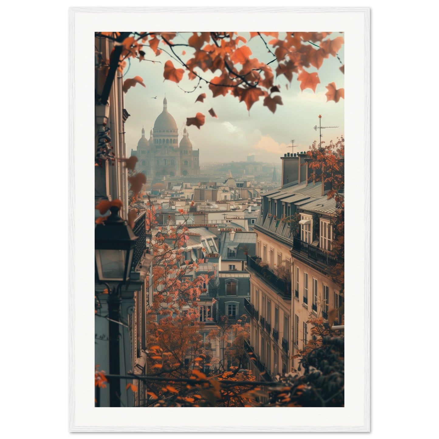 Poster Paris Montmartre ( 70x100-cm-Bois-blanc)