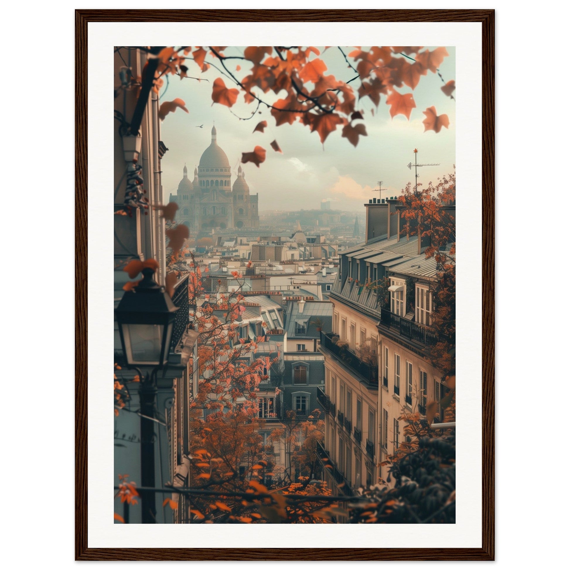 Poster Paris Montmartre ( 45x60-cm-Bois-foncé)