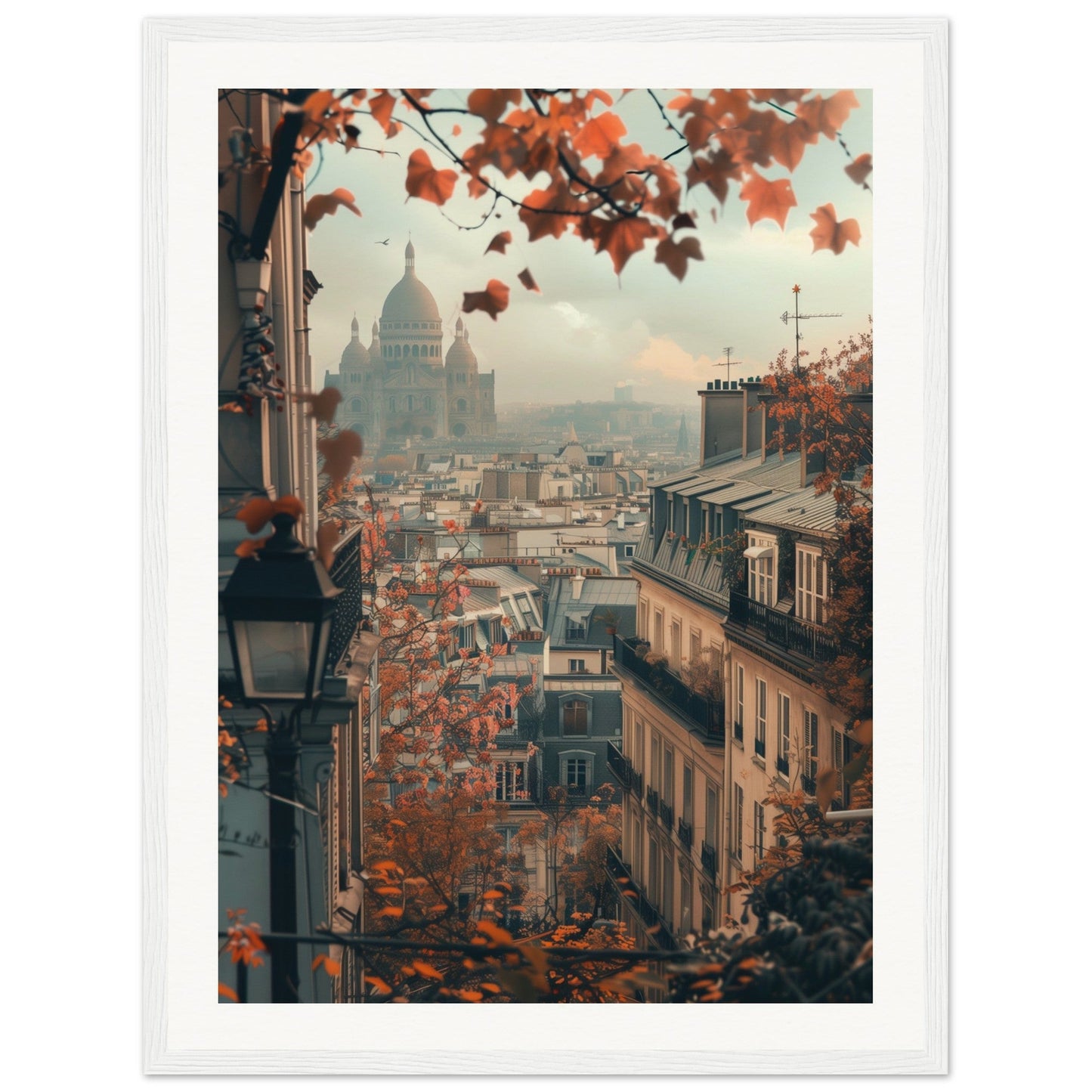 Poster Paris Montmartre ( 45x60-cm-Bois-blanc)